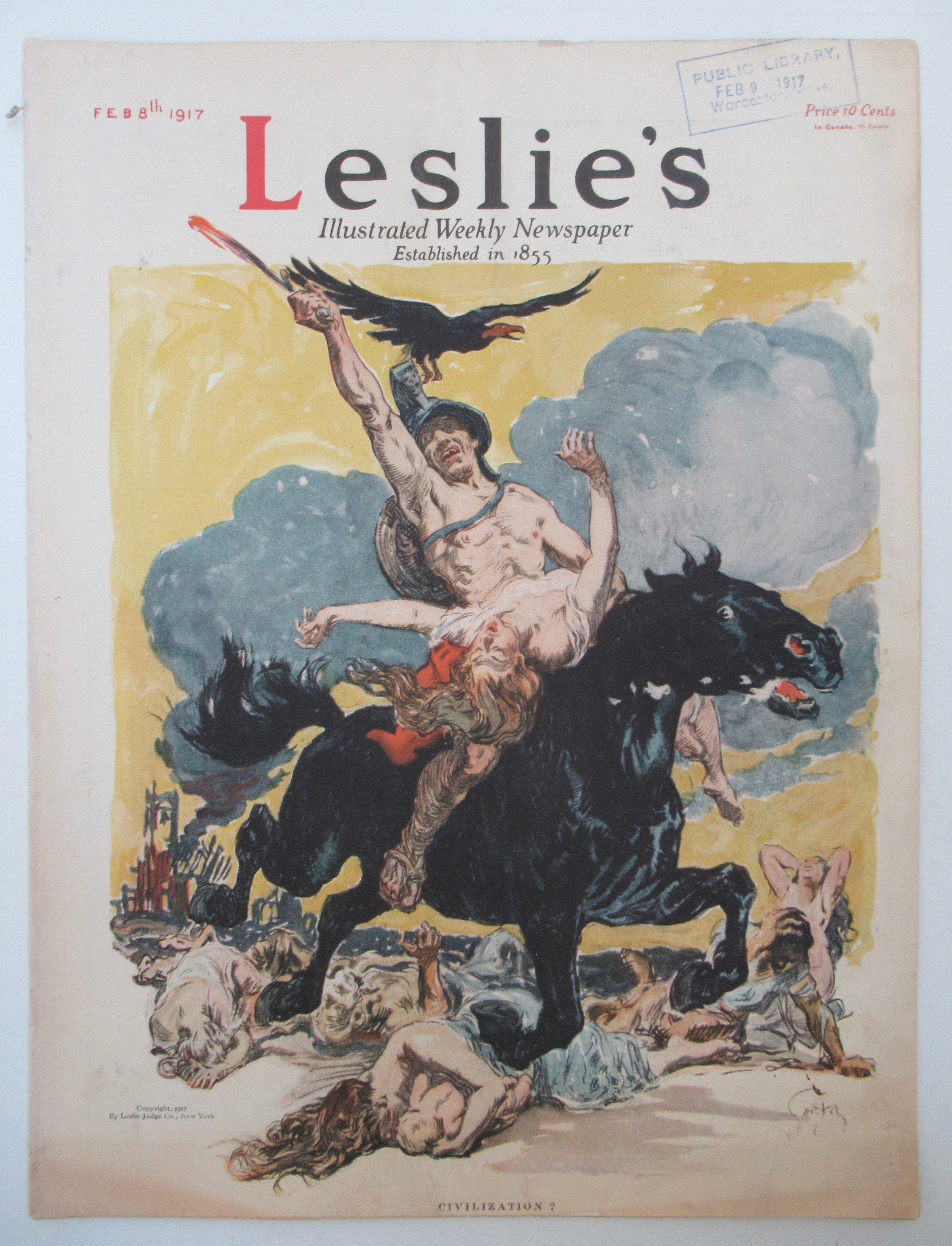 Leslie Magazine February 8, 1917 Warrior Cover Art