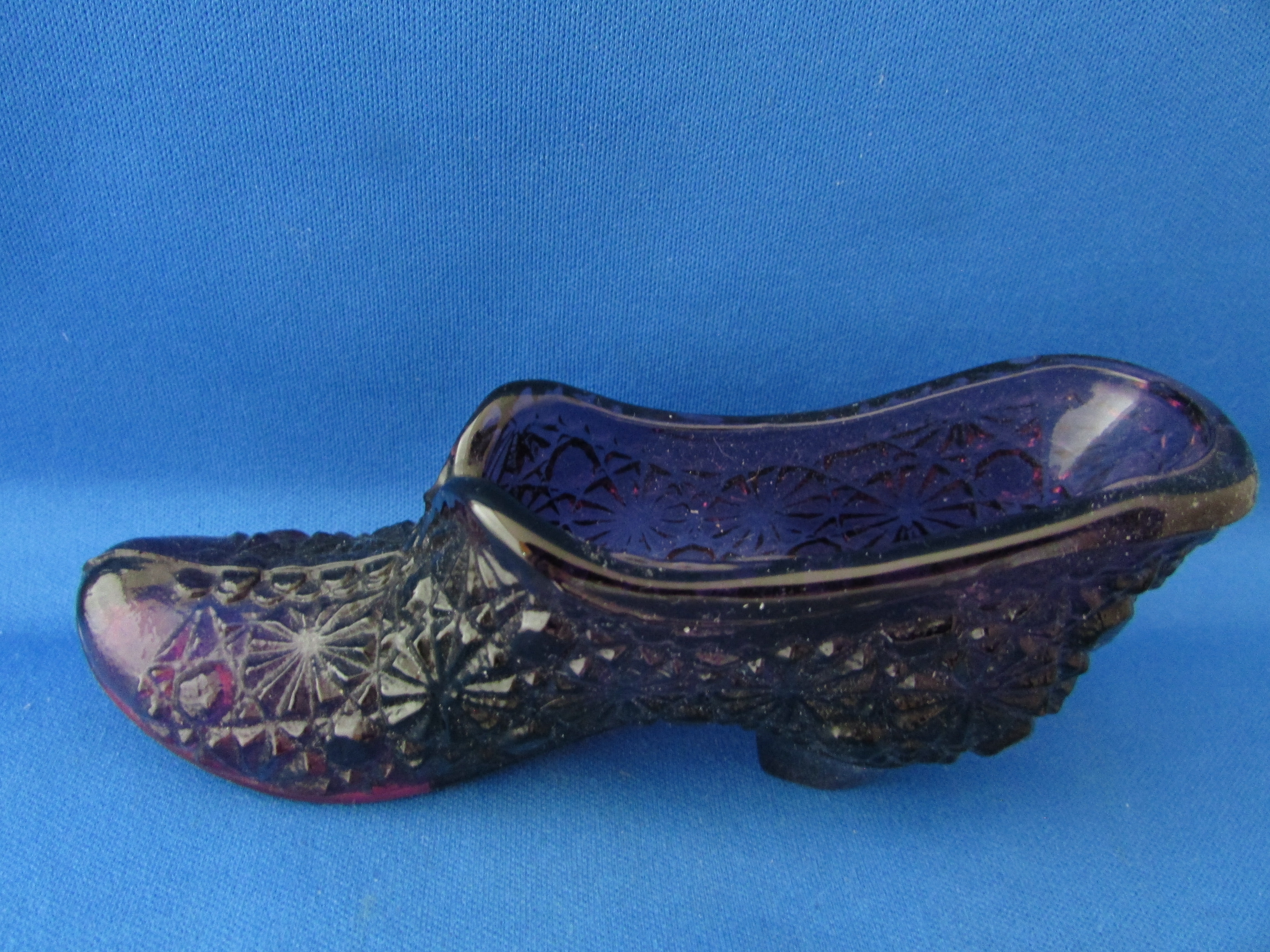 Fenton Purple Daisy and Button Glass Shoe