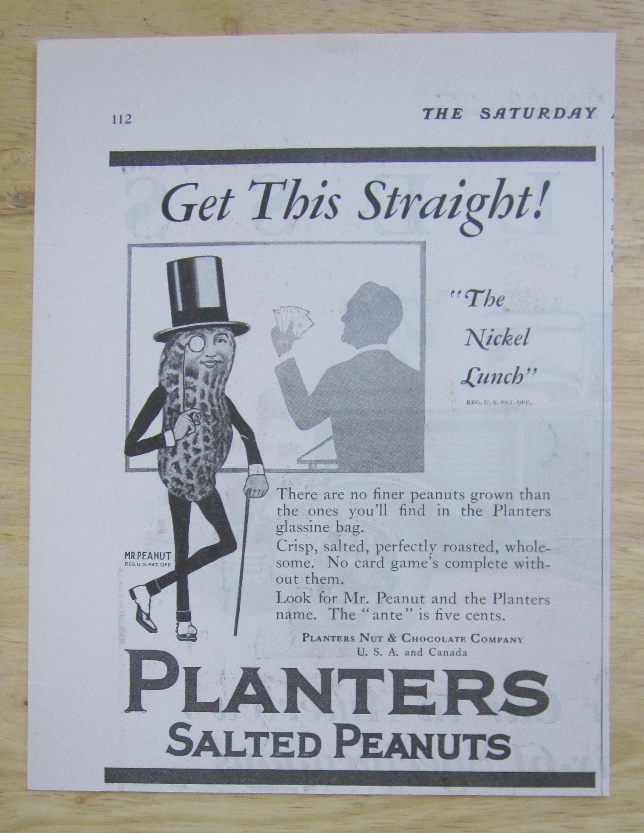 1929 Planters Salted Peanuts with Mr. Peanut