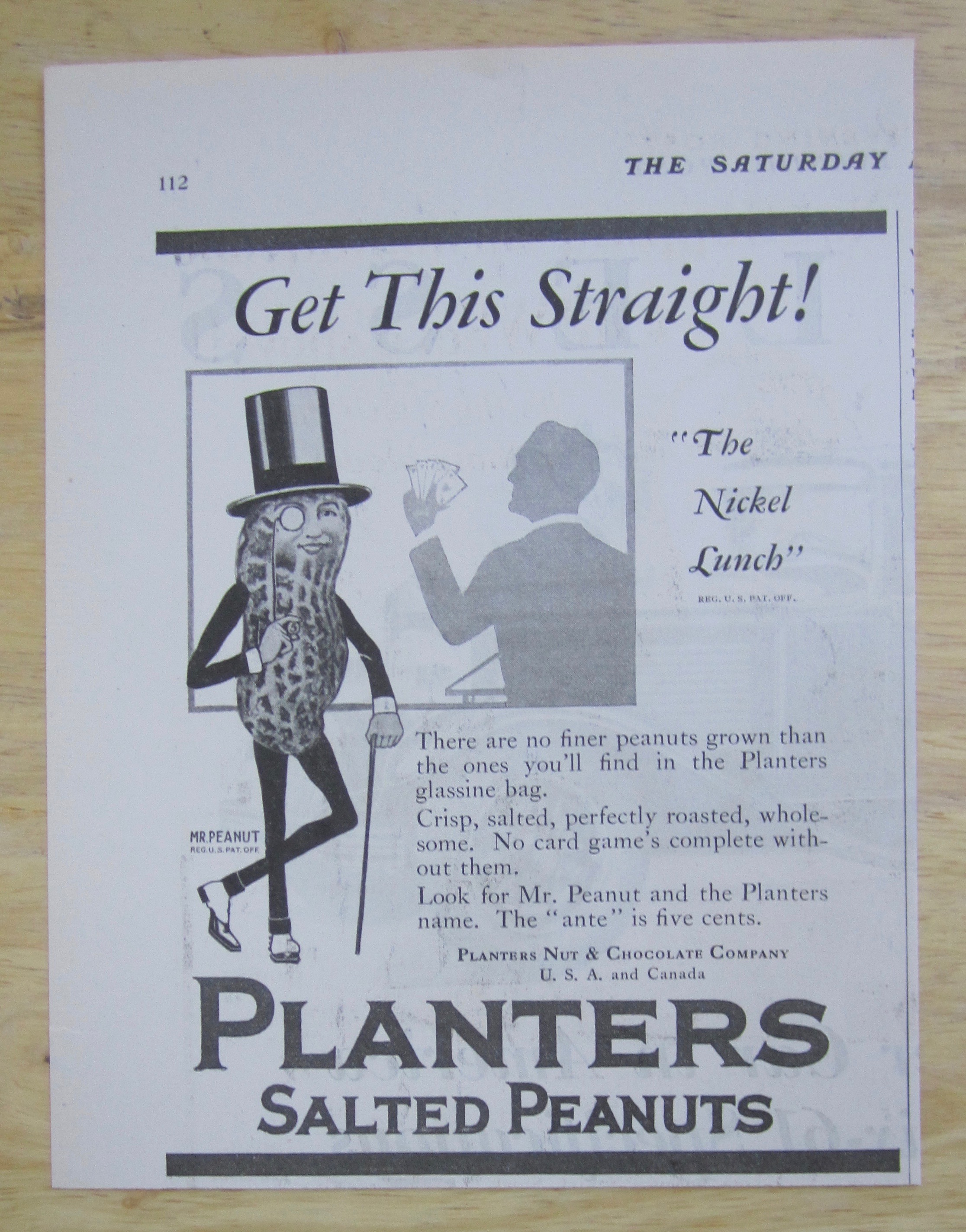 1929 Planters Salted Peanuts with Mr. Peanut