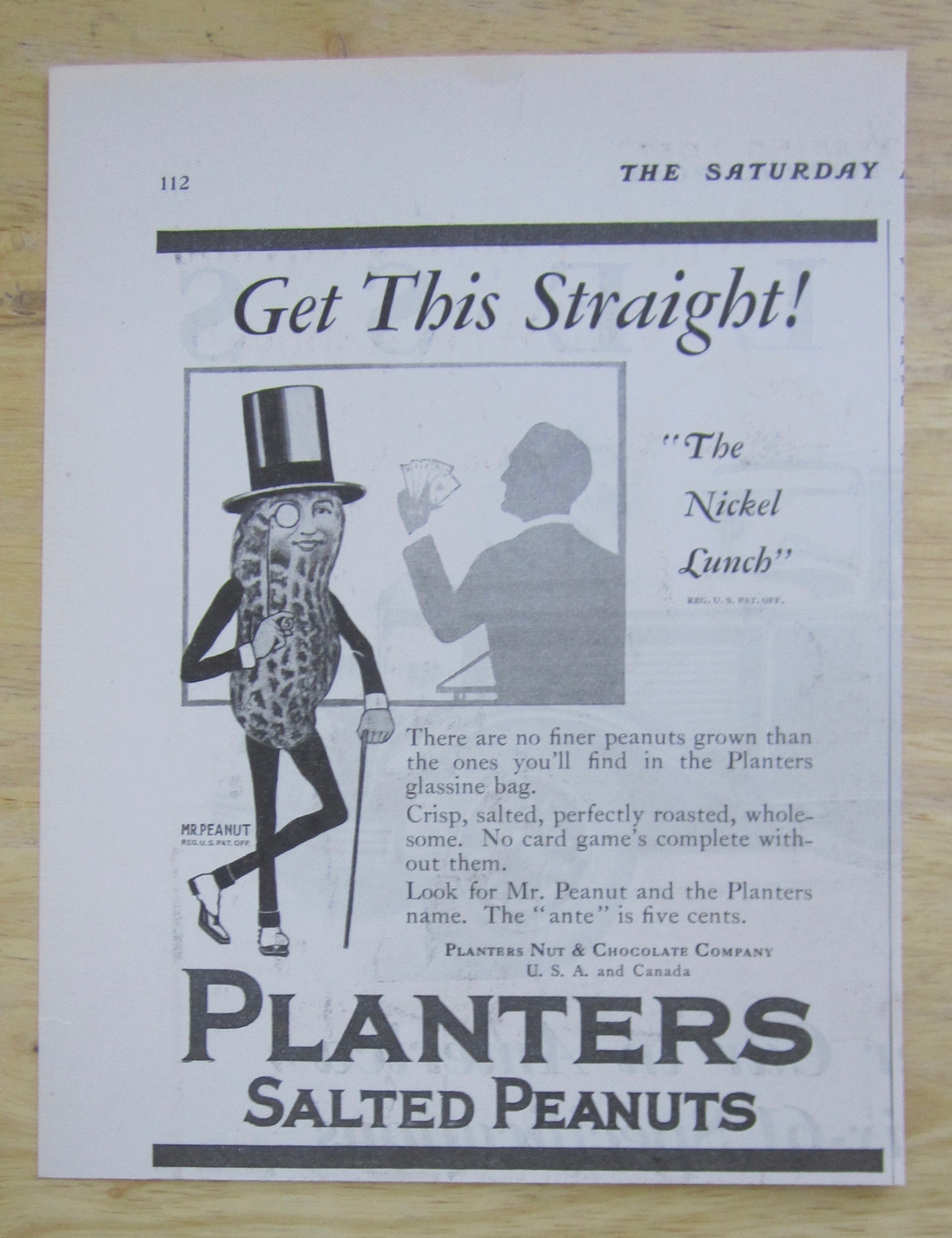 1929 Planters Salted Peanuts with Mr. Peanut