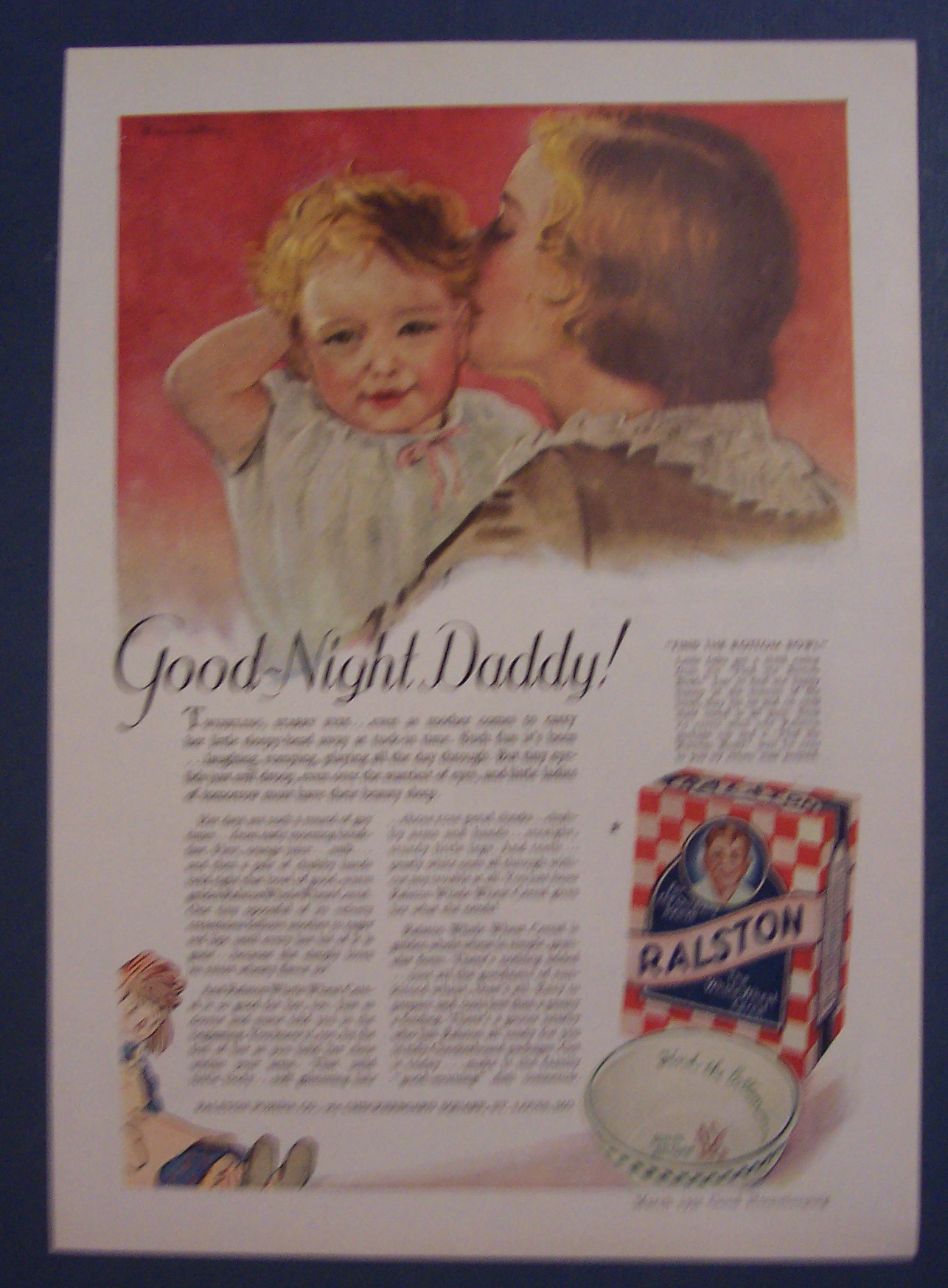 1931 Ralston Wheat Cereal with Woman Kissing Baby