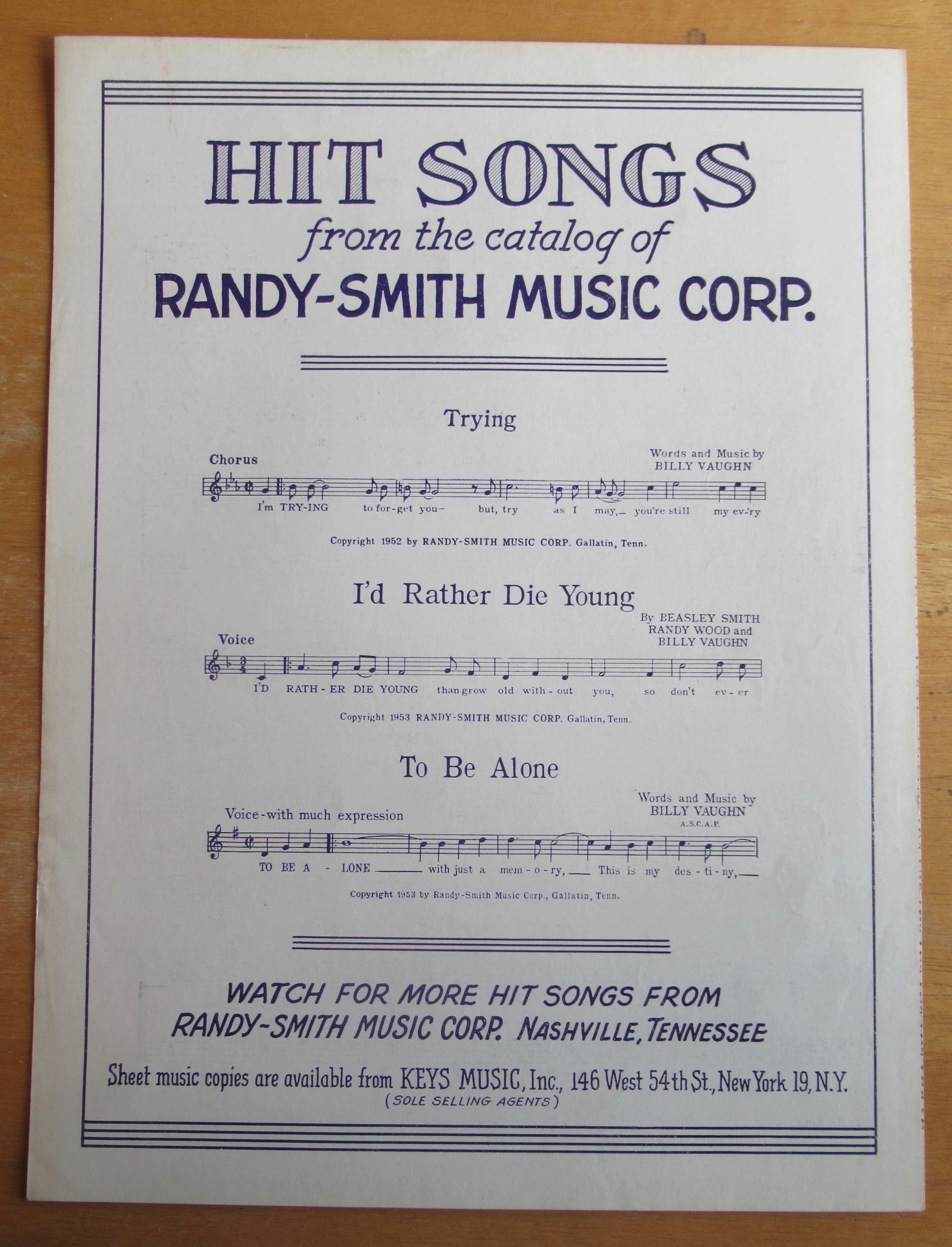 Sheet Music For 1953 To Be Alone The Hilltoppers