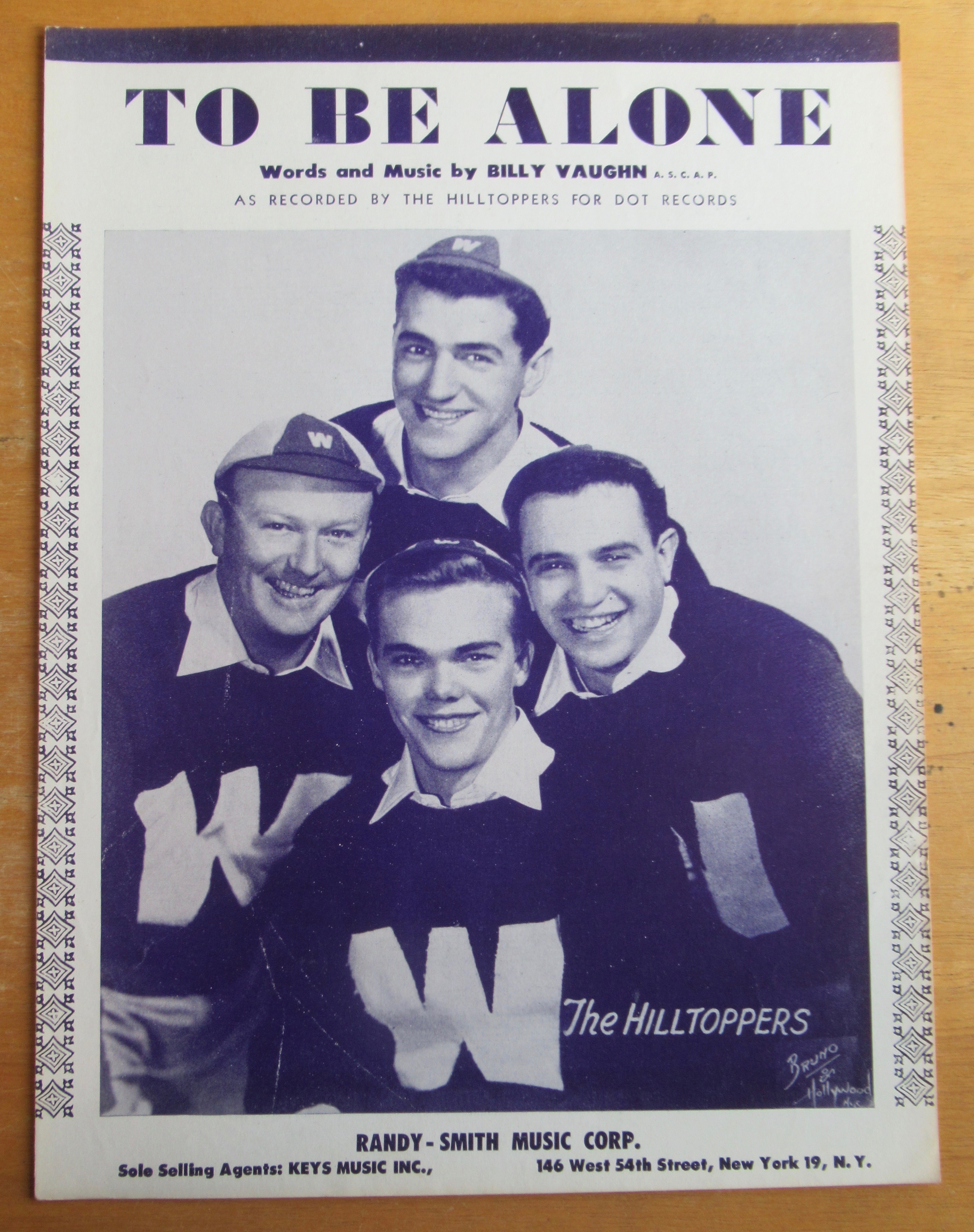 Sheet Music For 1953 To Be Alone The Hilltoppers