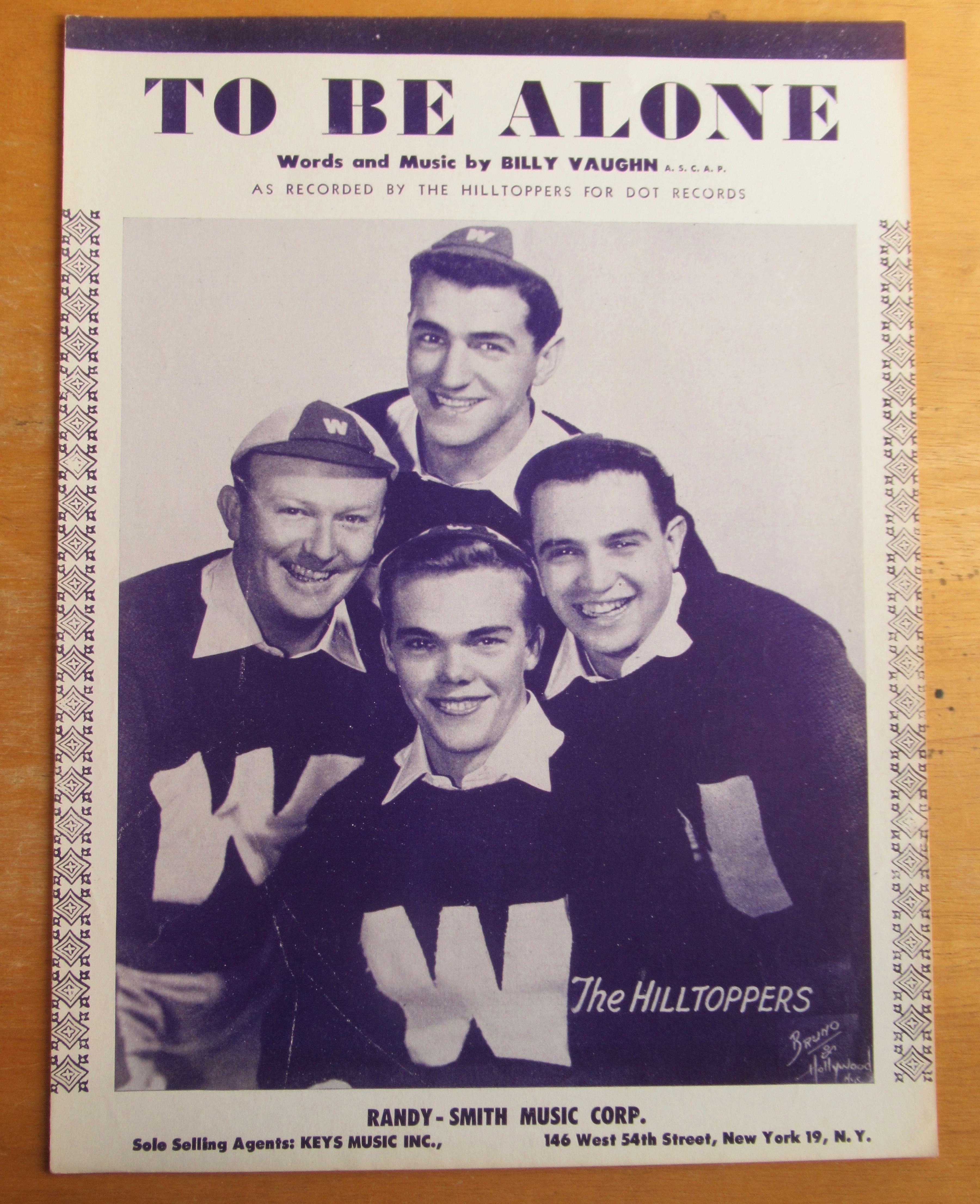 Sheet Music For 1953 To Be Alone The Hilltoppers