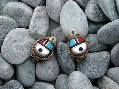 Sterling Silver Mother Pearl Coral Onyx Turquoise Clip