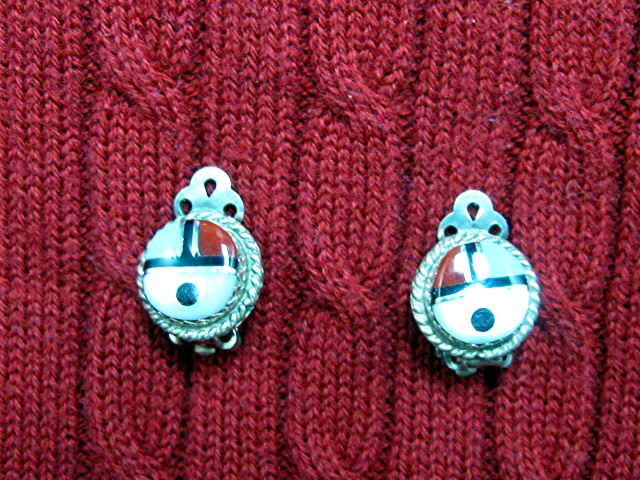 Sterling Silver Mother Pearl Coral Onyx Turquoise Clip