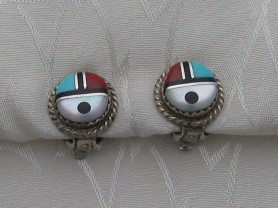 Sterling Silver Mother Pearl Coral Onyx Turquoise Clip