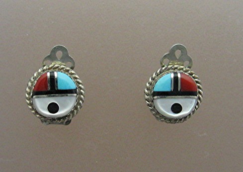 Sterling Silver Mother Pearl Coral Onyx Turquoise Clip