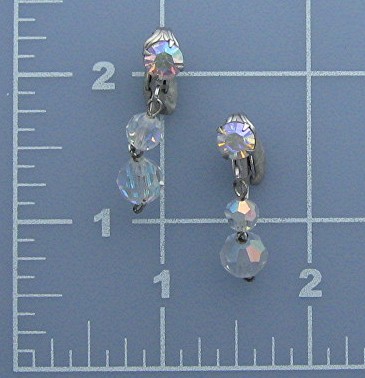 Crystal borealis Rhinestone Silver Clip Dangle Earrings