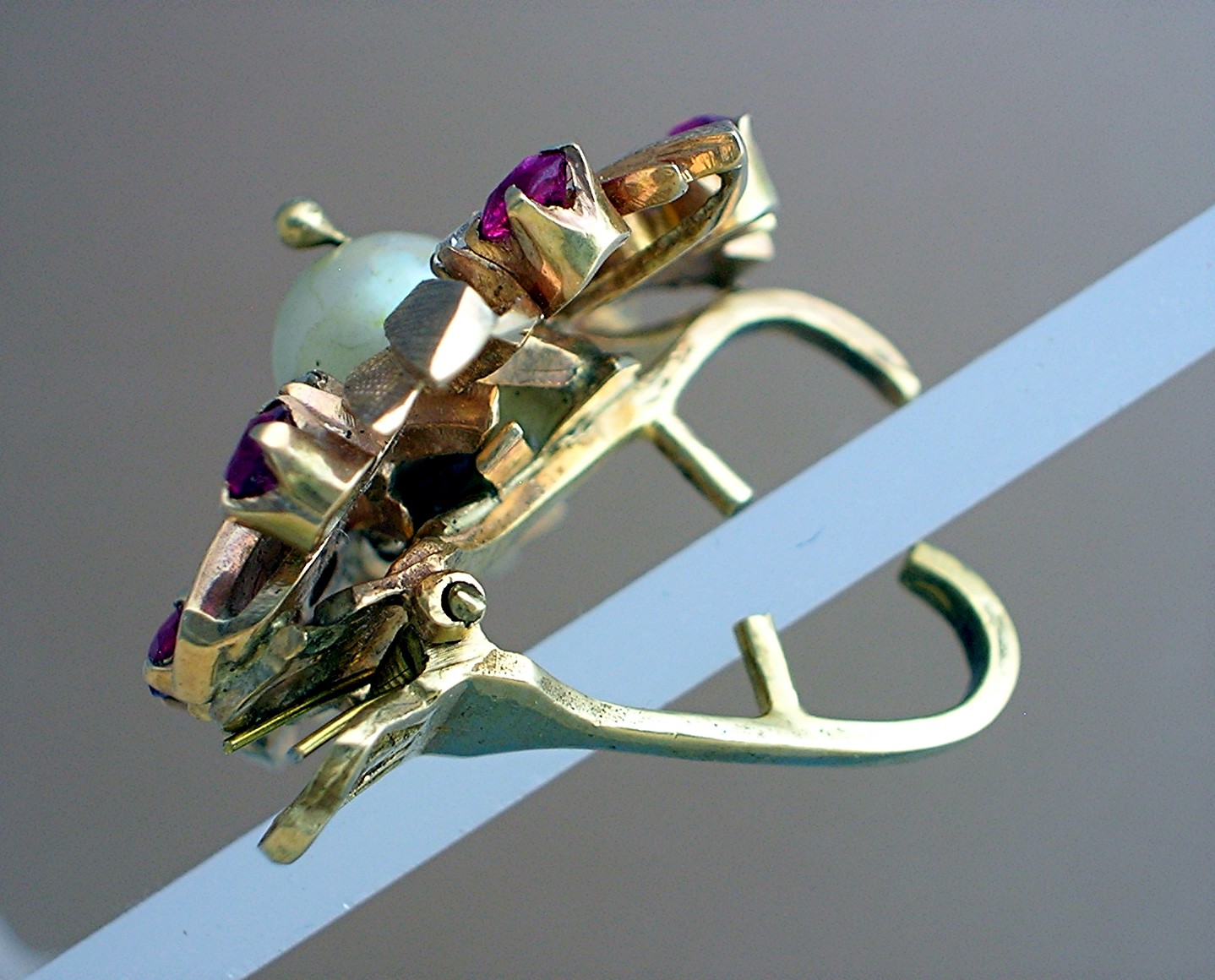 14K Gold Ruby Diamond and Pearl Enhancer Clip