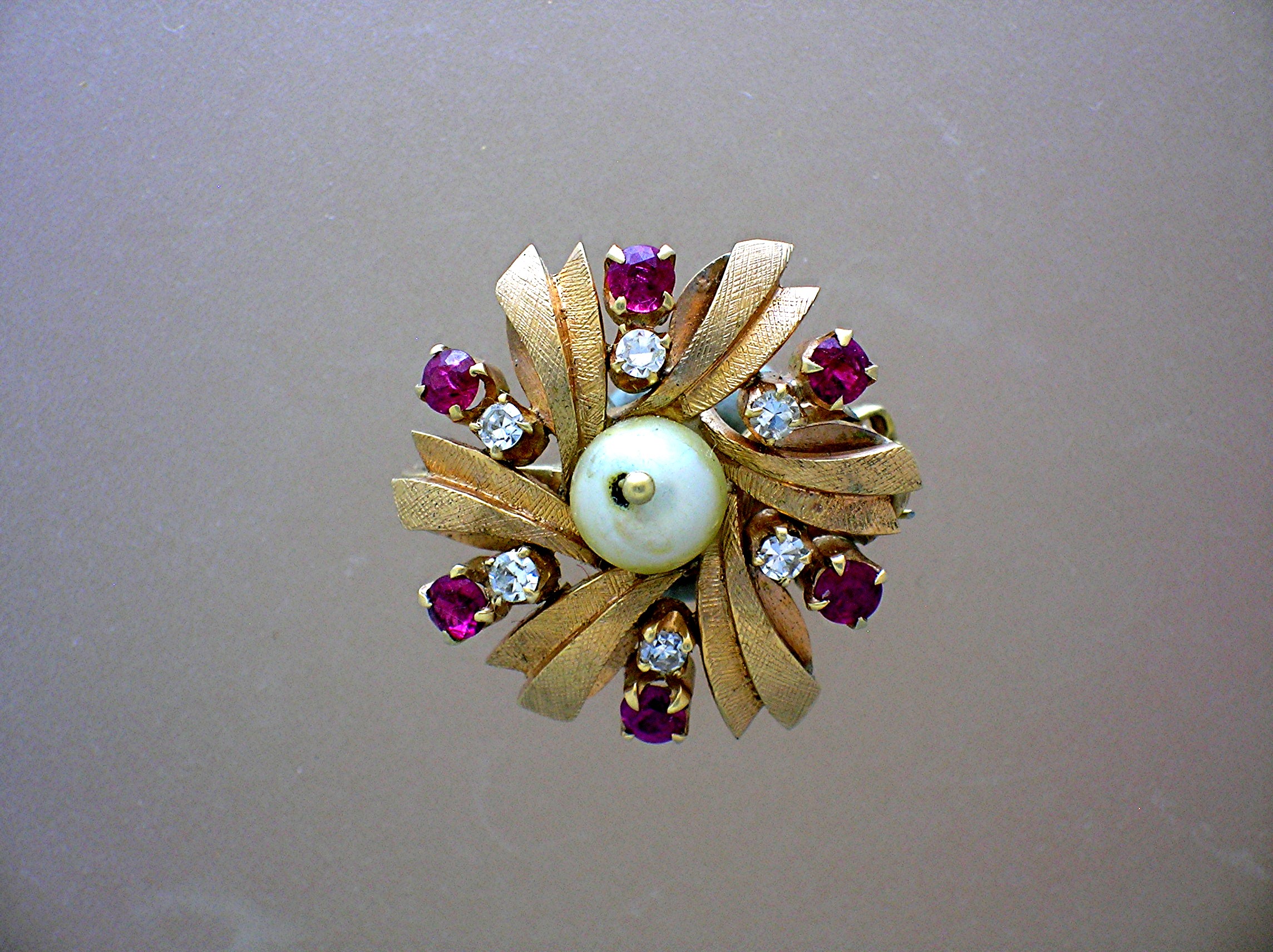 14K Gold Ruby Diamond and Pearl Enhancer Clip