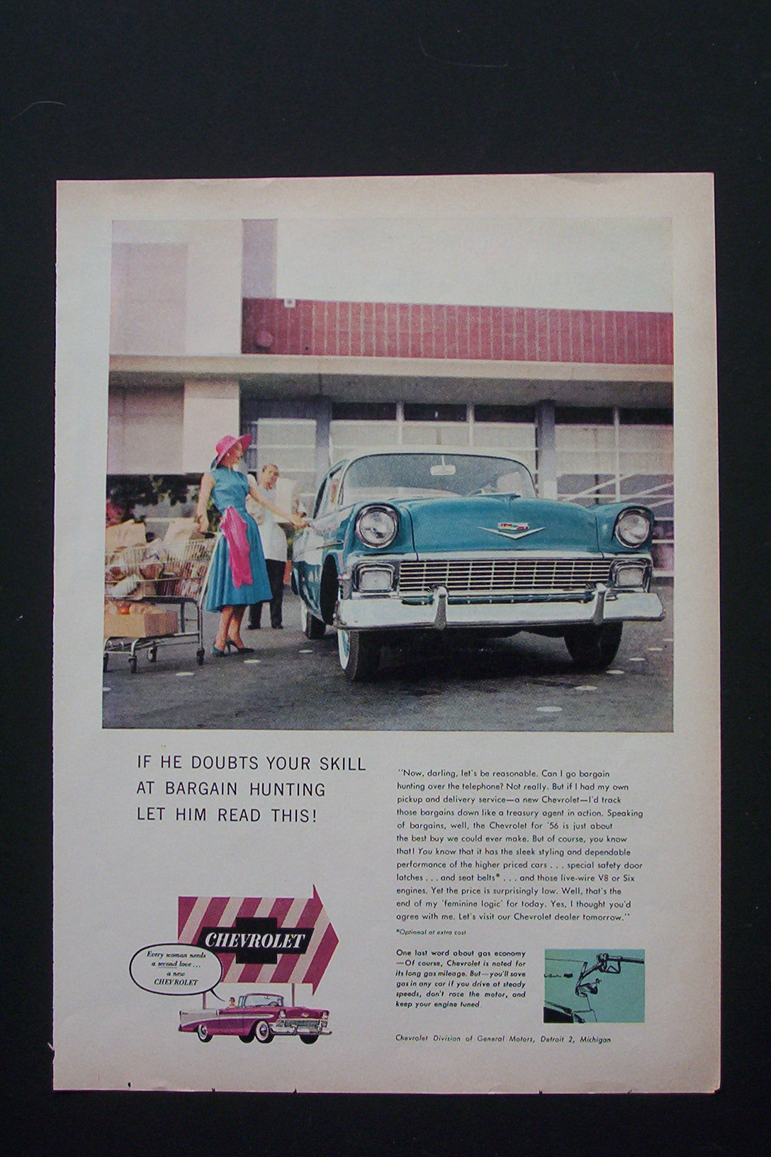 1956 Chevrolet with a Woman Putting Groceries in Car