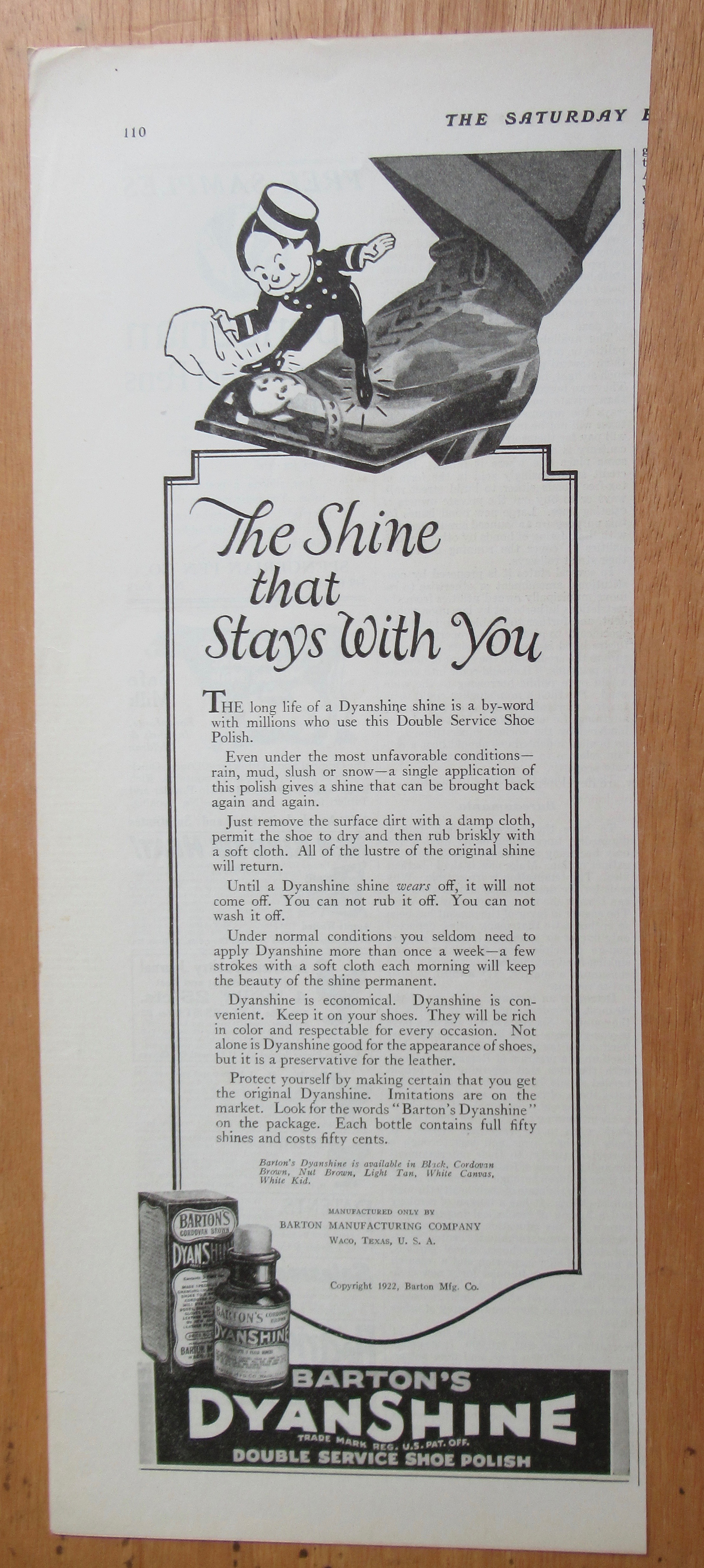 1923 Barton's Dyanshine Shoe Polish w/ Little Man