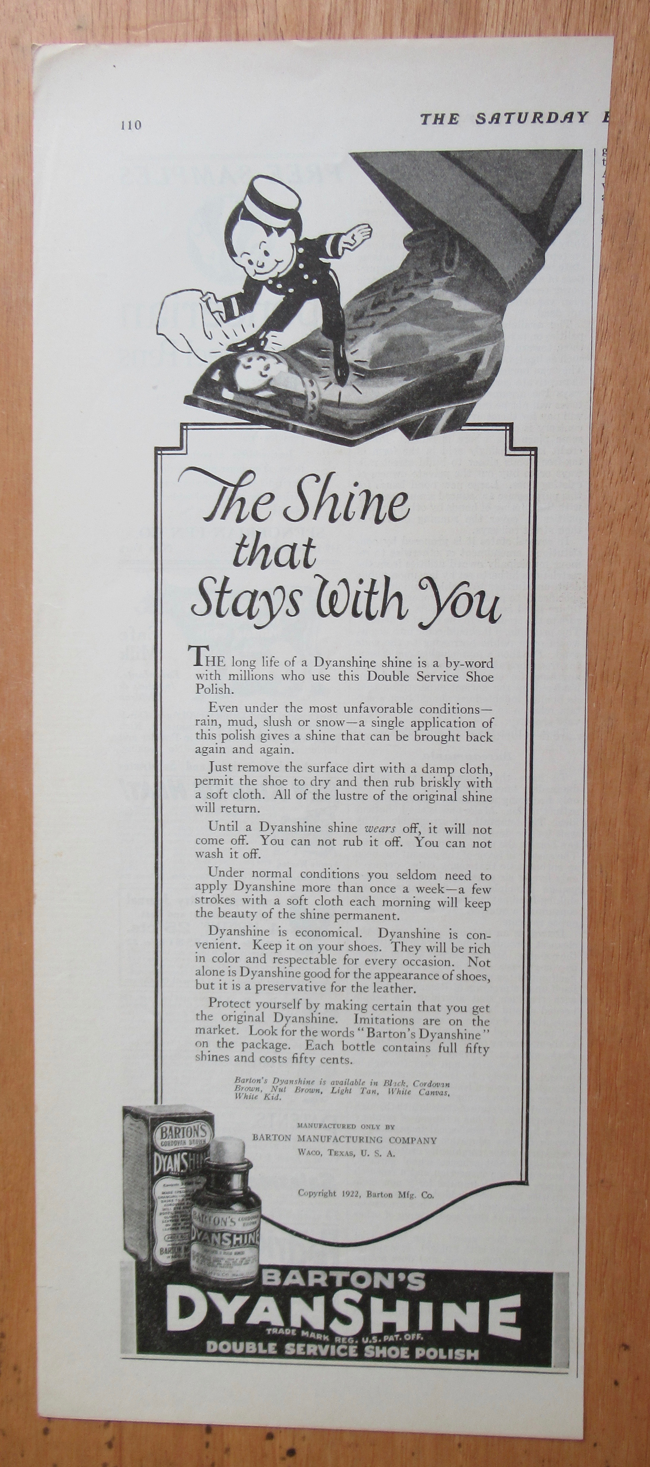 1923 Barton's Dyanshine Shoe Polish w/ Little Man