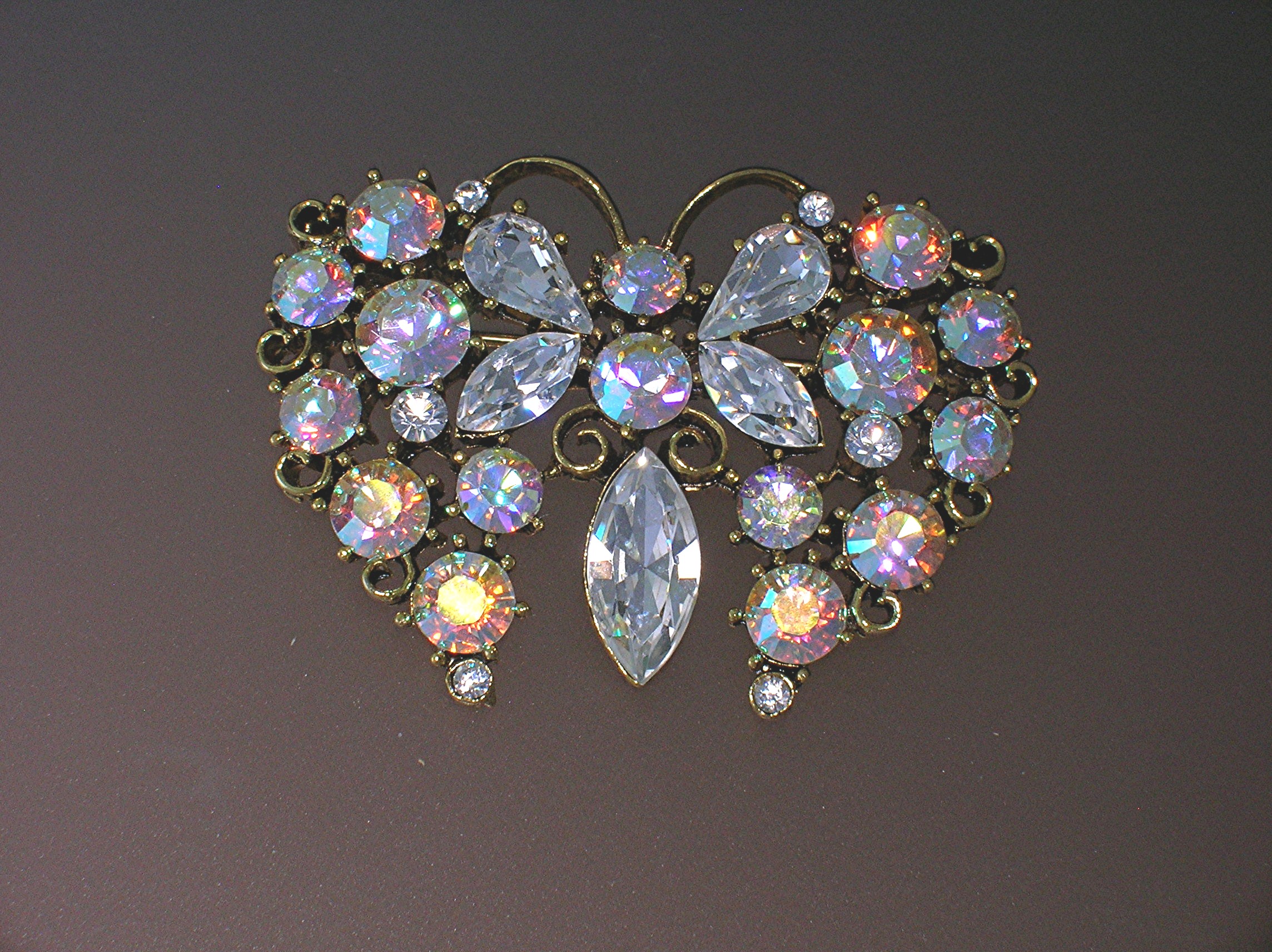 Pink Blue Crystal Goldtone Butterfly Brooch