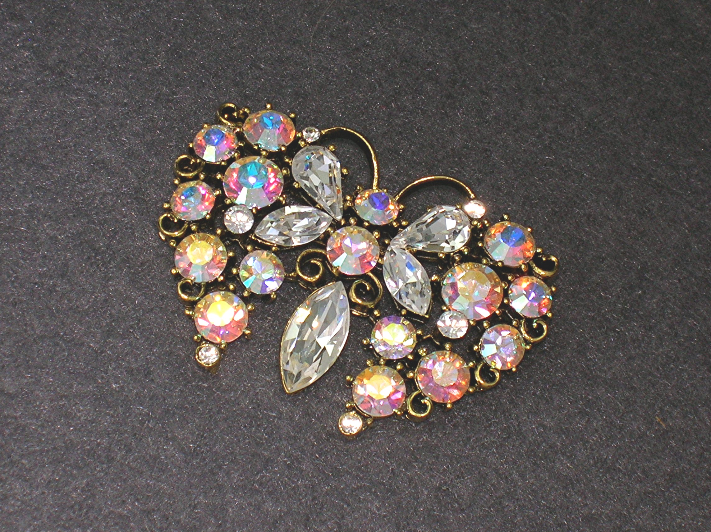 Pink Blue Crystal Goldtone Butterfly Brooch