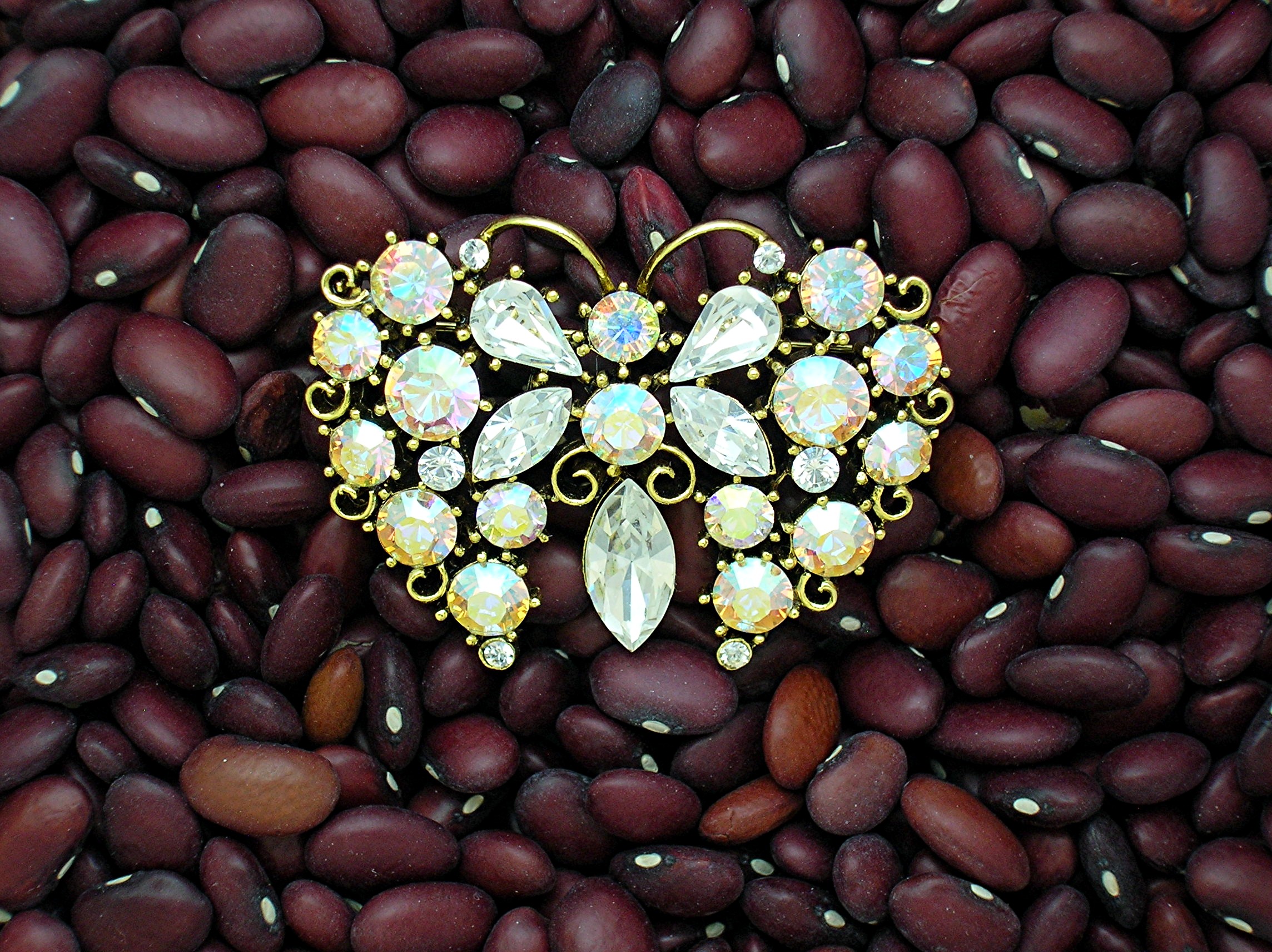 Pink Blue Crystal Goldtone Butterfly Brooch