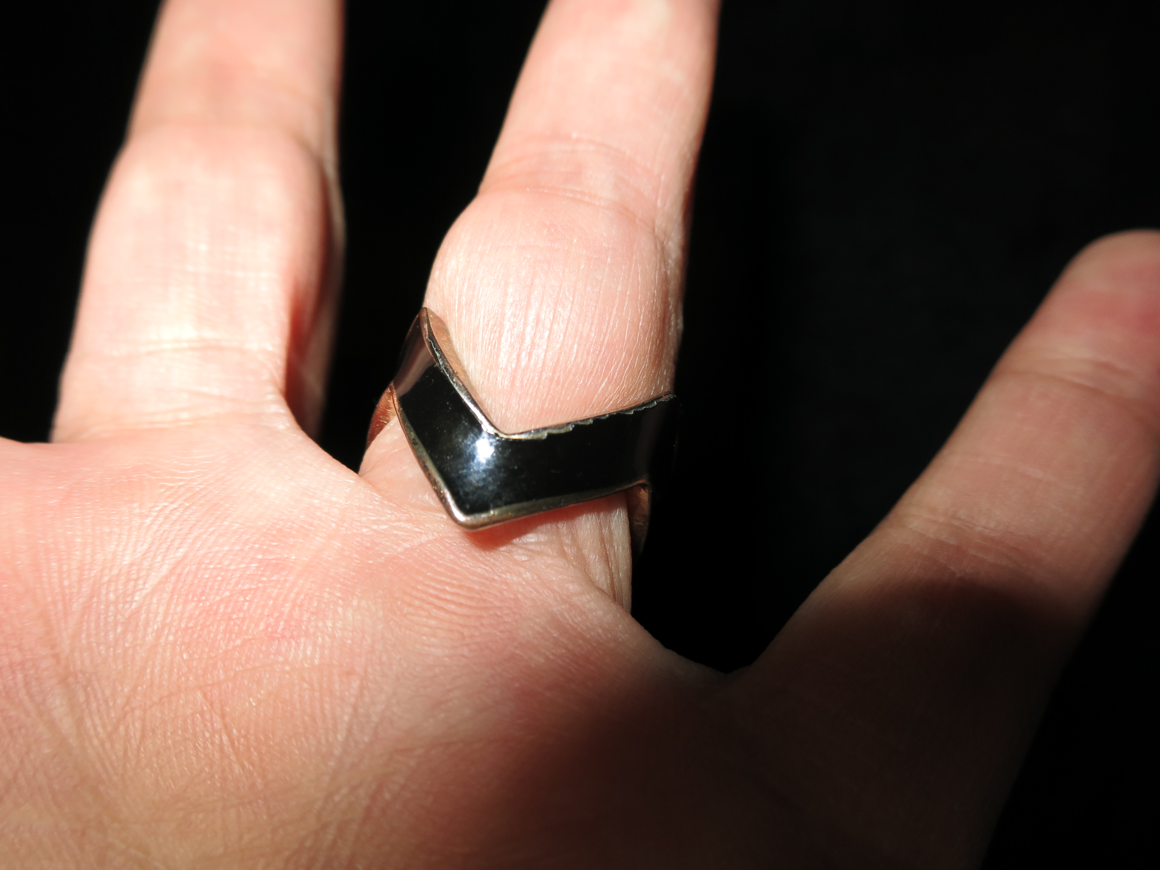 Black Enamel silver metal ring size 7