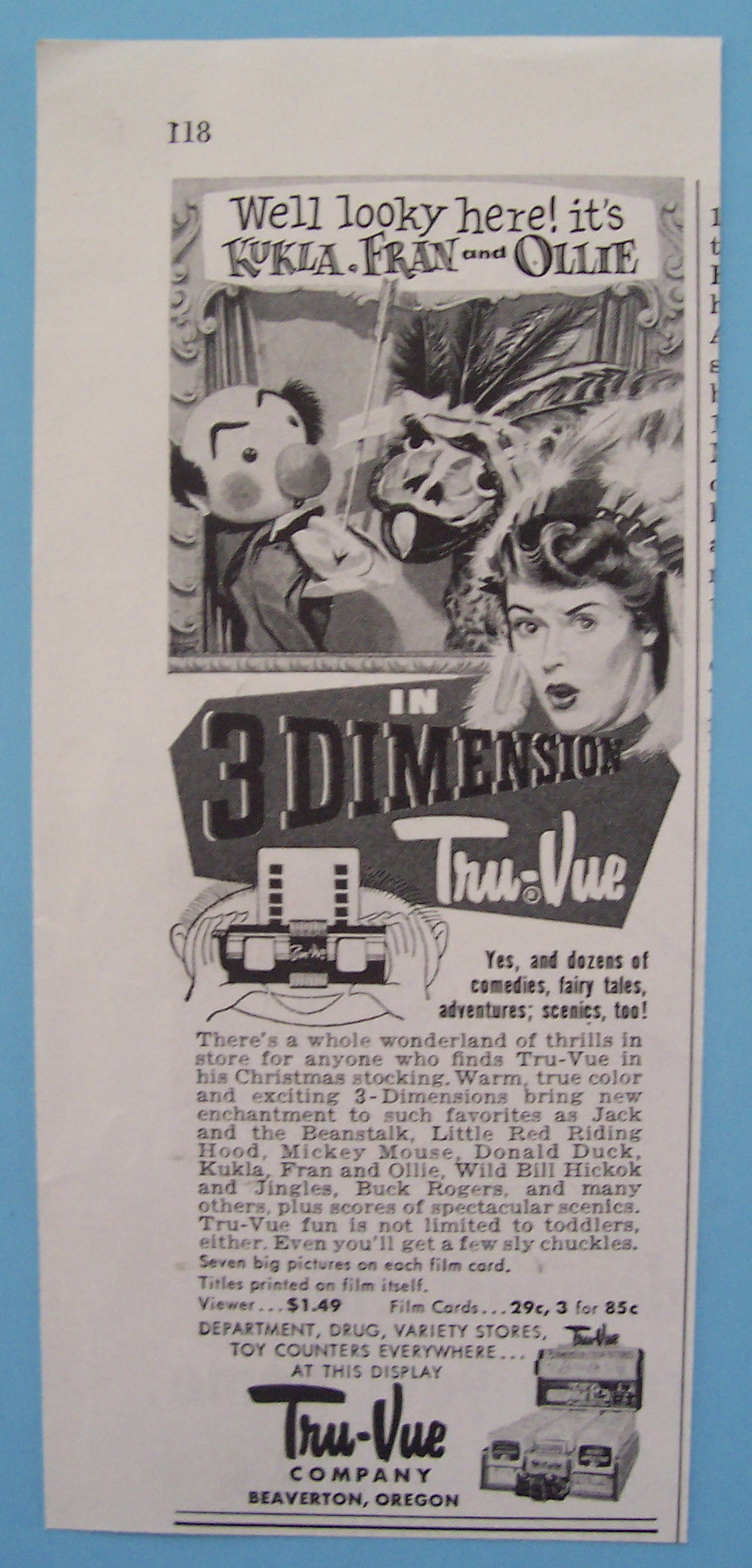 Vintage Ad: 1953 Tru Vue w/ Kukla, Fran & Ollie