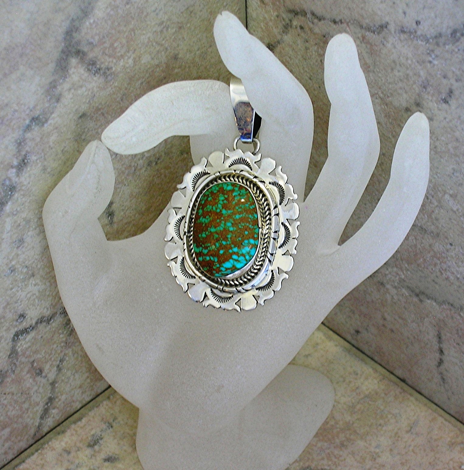 E Etsitty Turquoise Green Tan Matrix Sterling Silver Pe