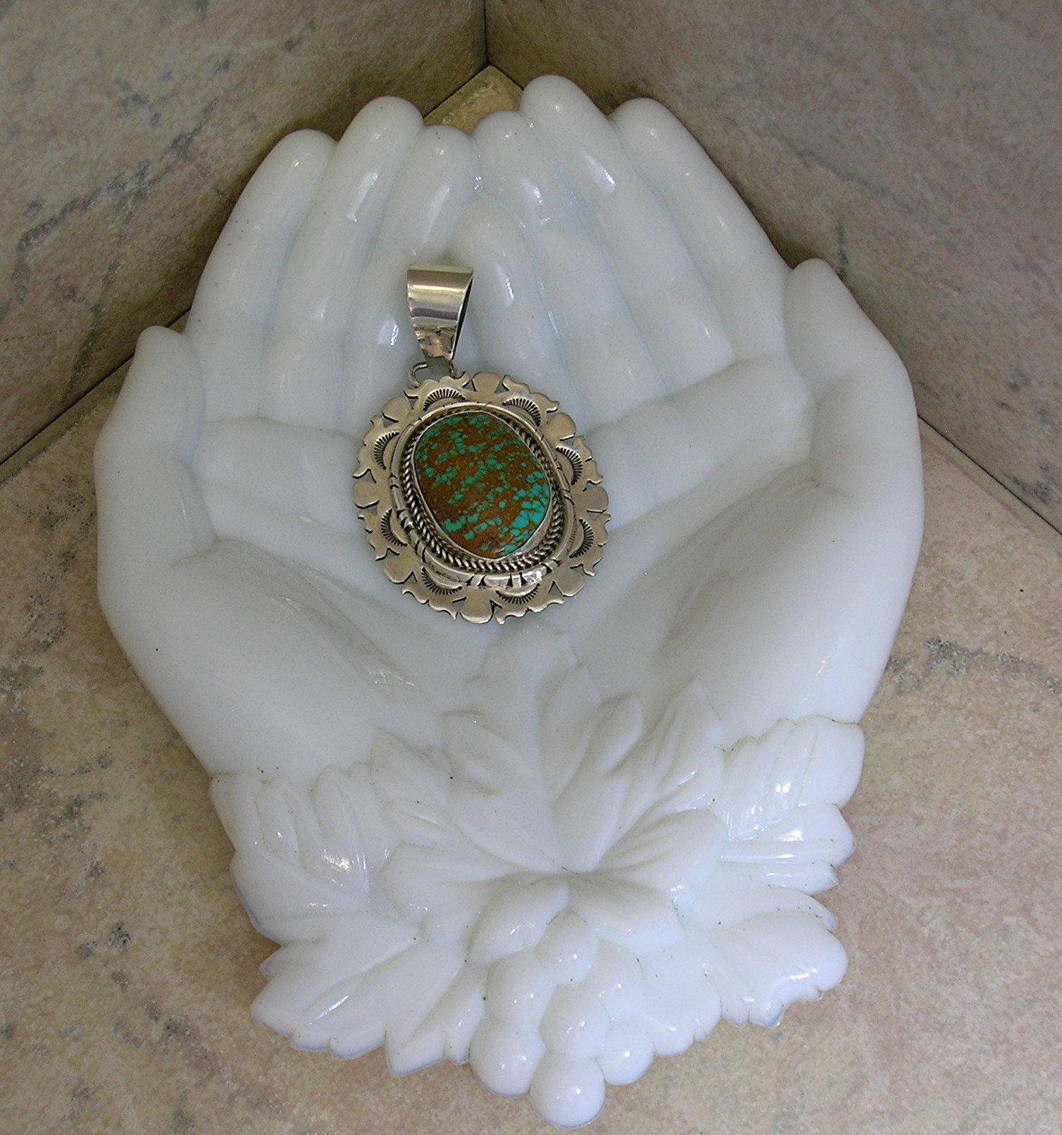 E Etsitty Turquoise Green Tan Matrix Sterling Silver Pe