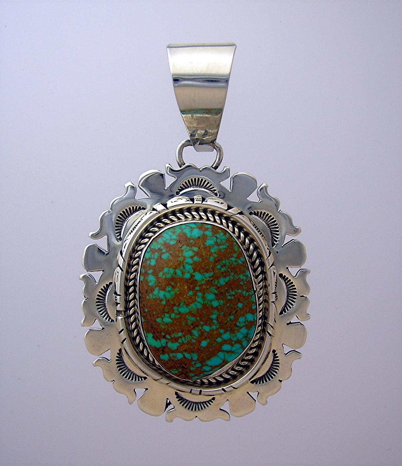 E Etsitty Turquoise Green Tan Matrix Sterling Silver Pe