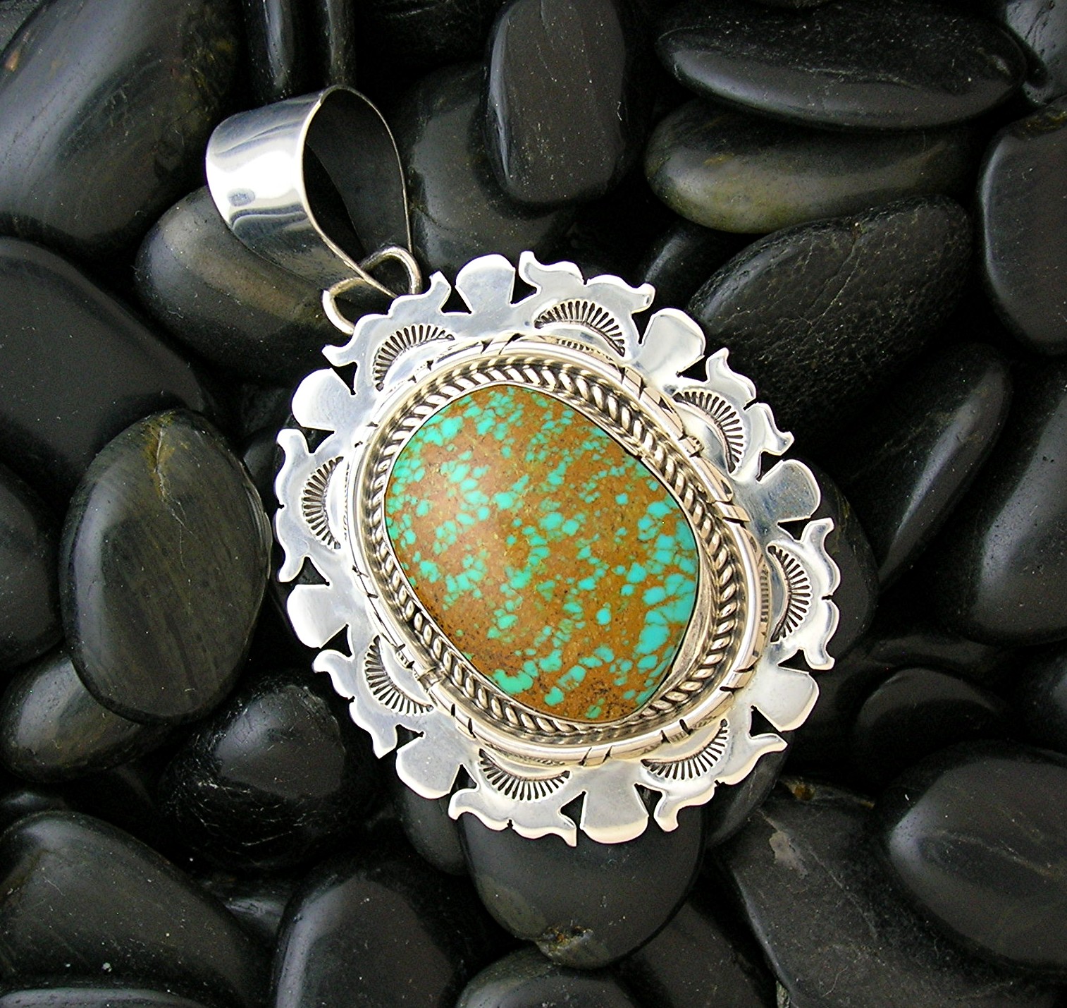 E Etsitty Turquoise Green Tan Matrix Sterling Silver Pe