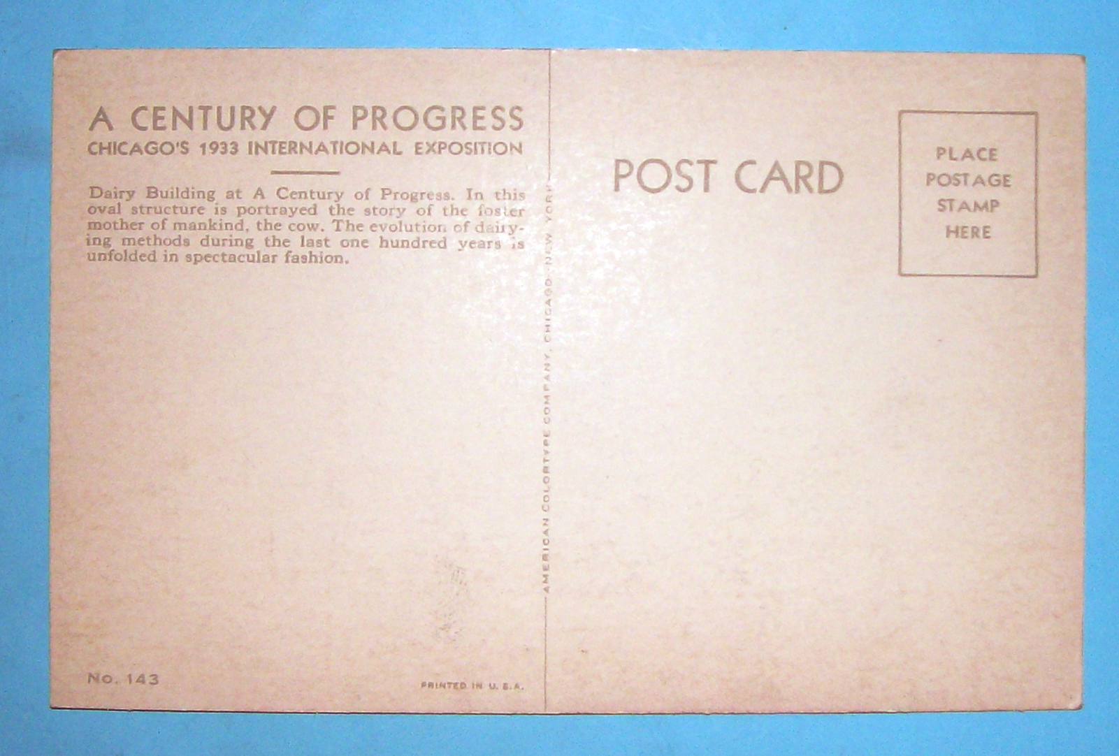 Postcard Of Dairy Building (1933 Century Of Progress)