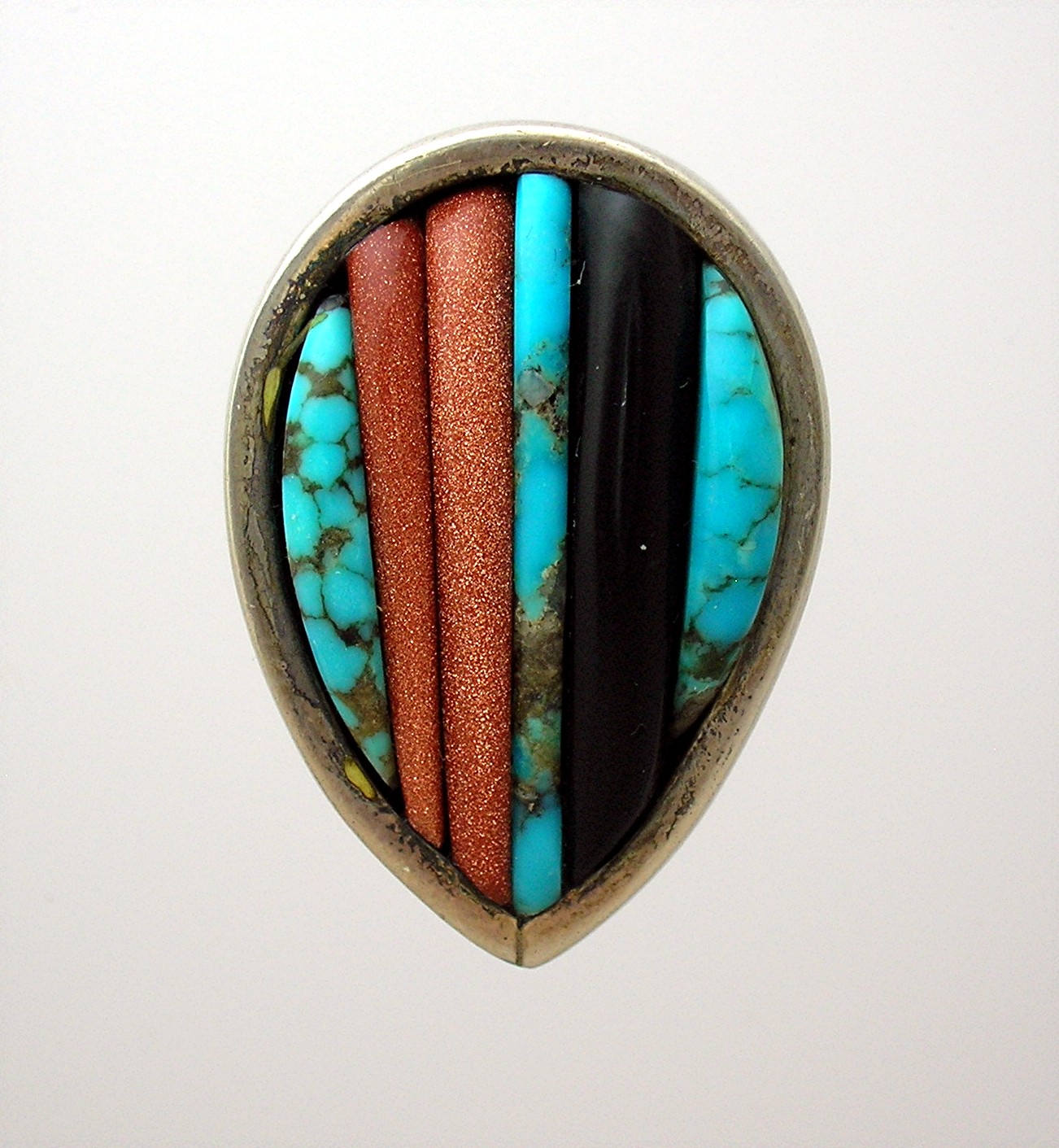 Native American Sterling Silver Turquoise Coral Cornrow