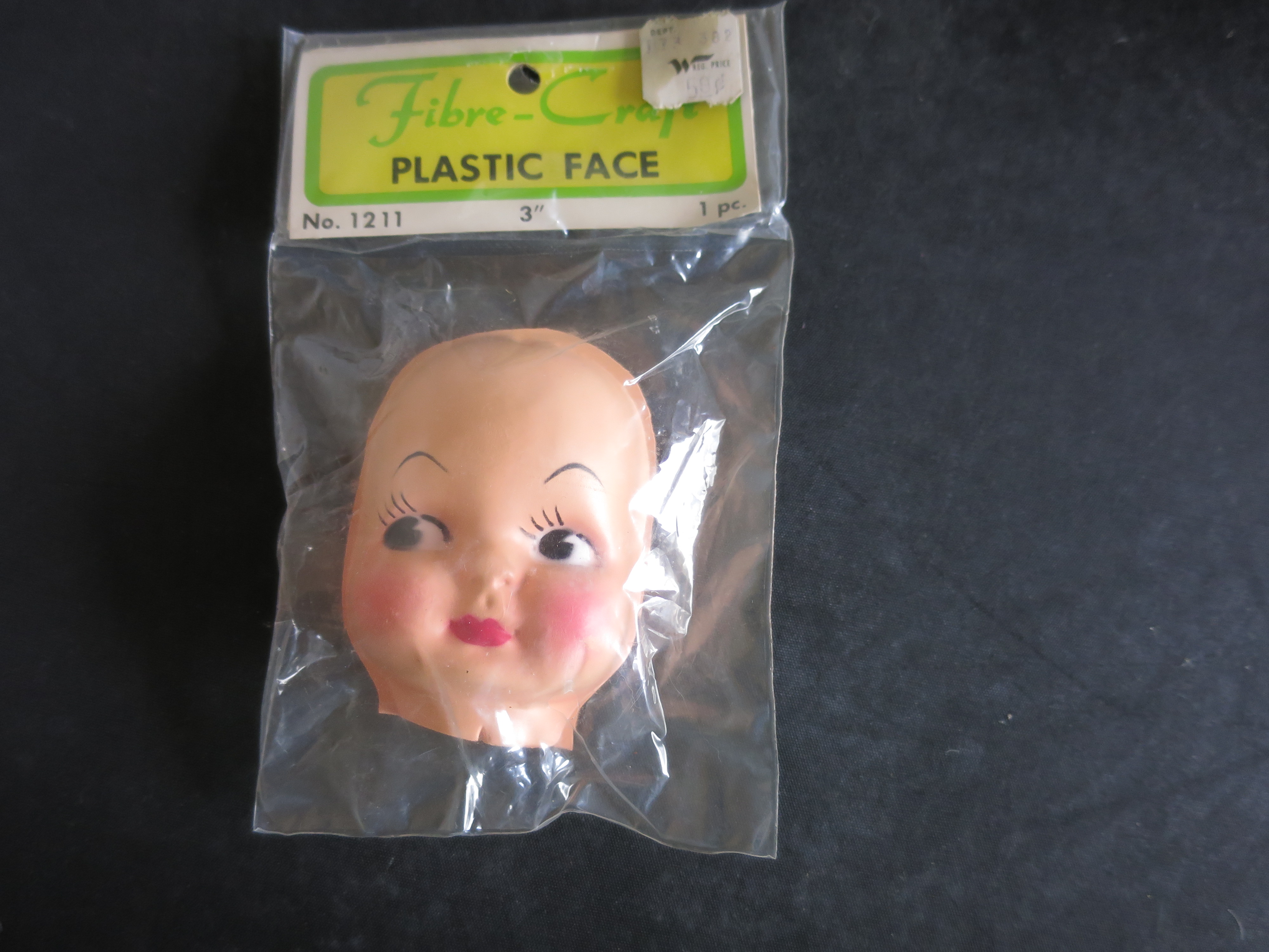 Vintage Plastic Face Fibre Craft Doll head 3 inch