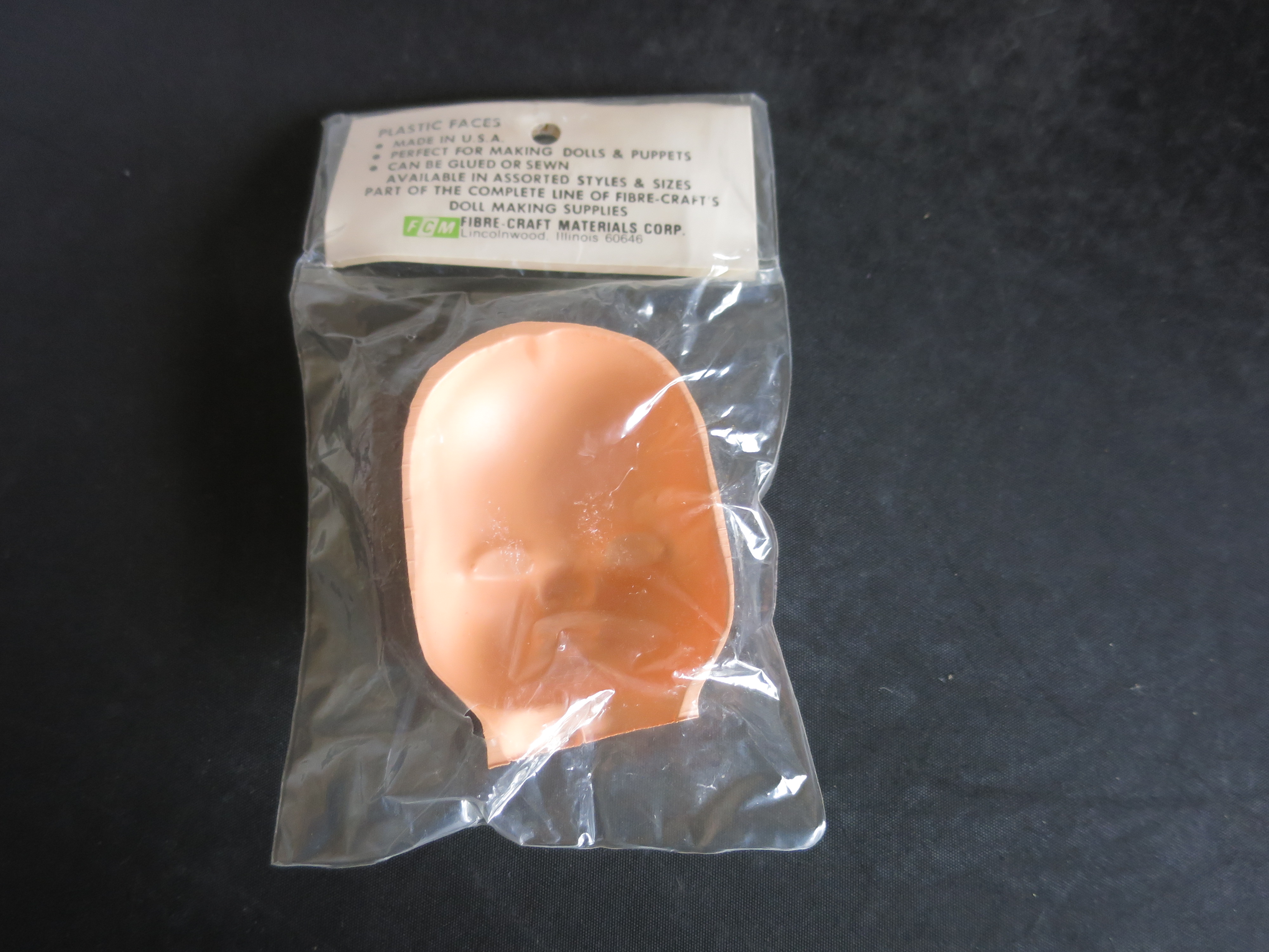 Vintage Plastic Face Fibre Craft Doll head 3 inch