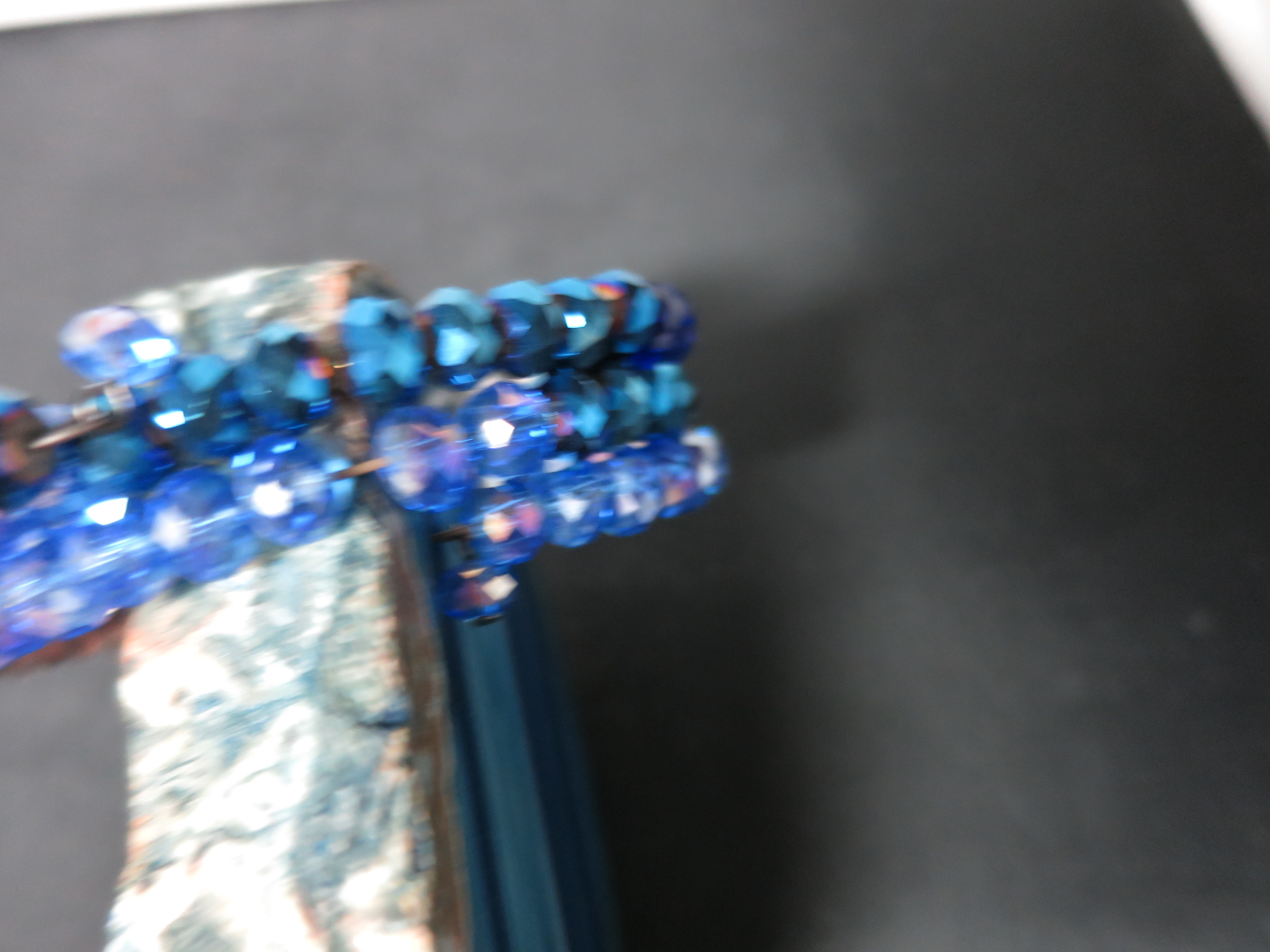 Crystal Bead Coil Bracelet Shades of Blue and Silver Bevel Cut