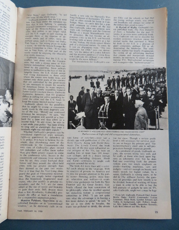 Time Magazine February 16, 1968 John Kenneth Galbraith