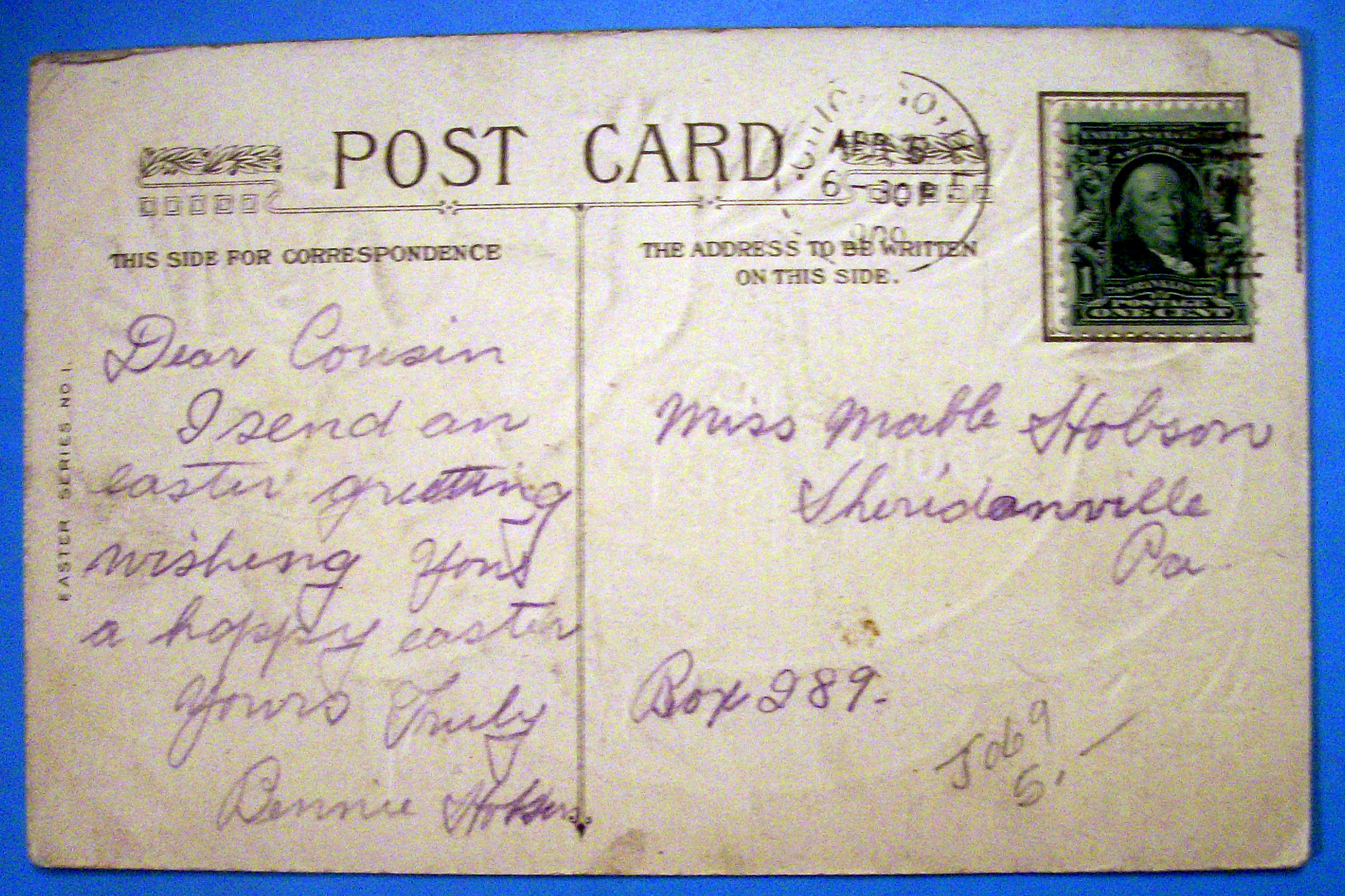 Easter Greetings Postcard w/Angel Coming Out of Egg