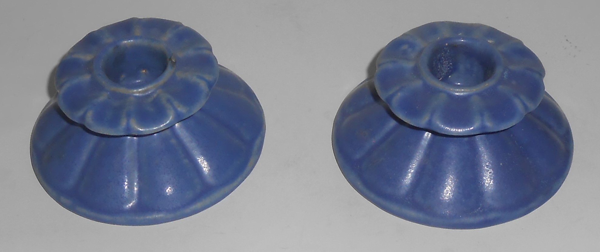 American Art Pottery Pr Frosted Blue Candlestick Holder