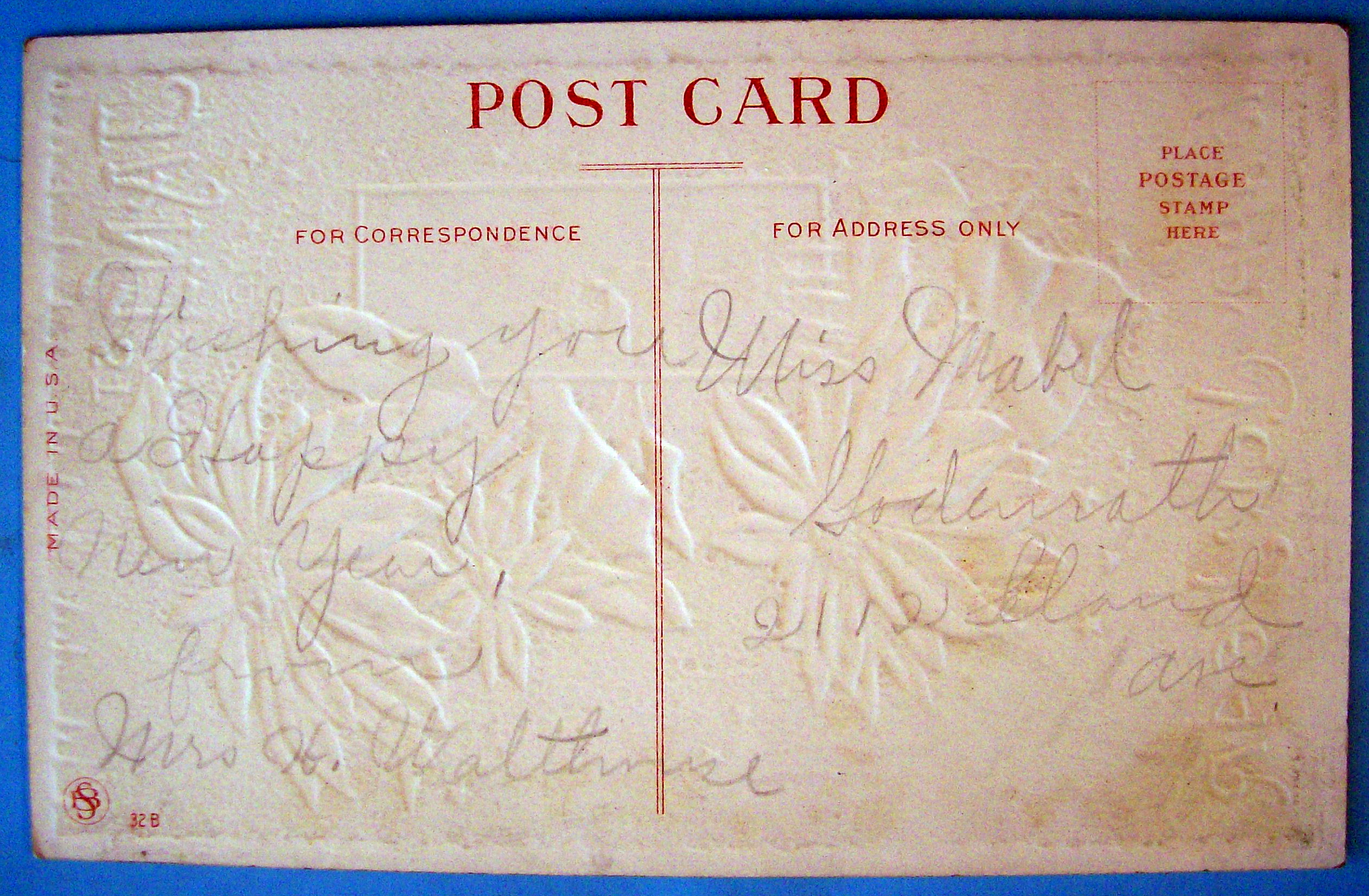 Happy New Year Postcard with Red Poinsettas (Embossed)