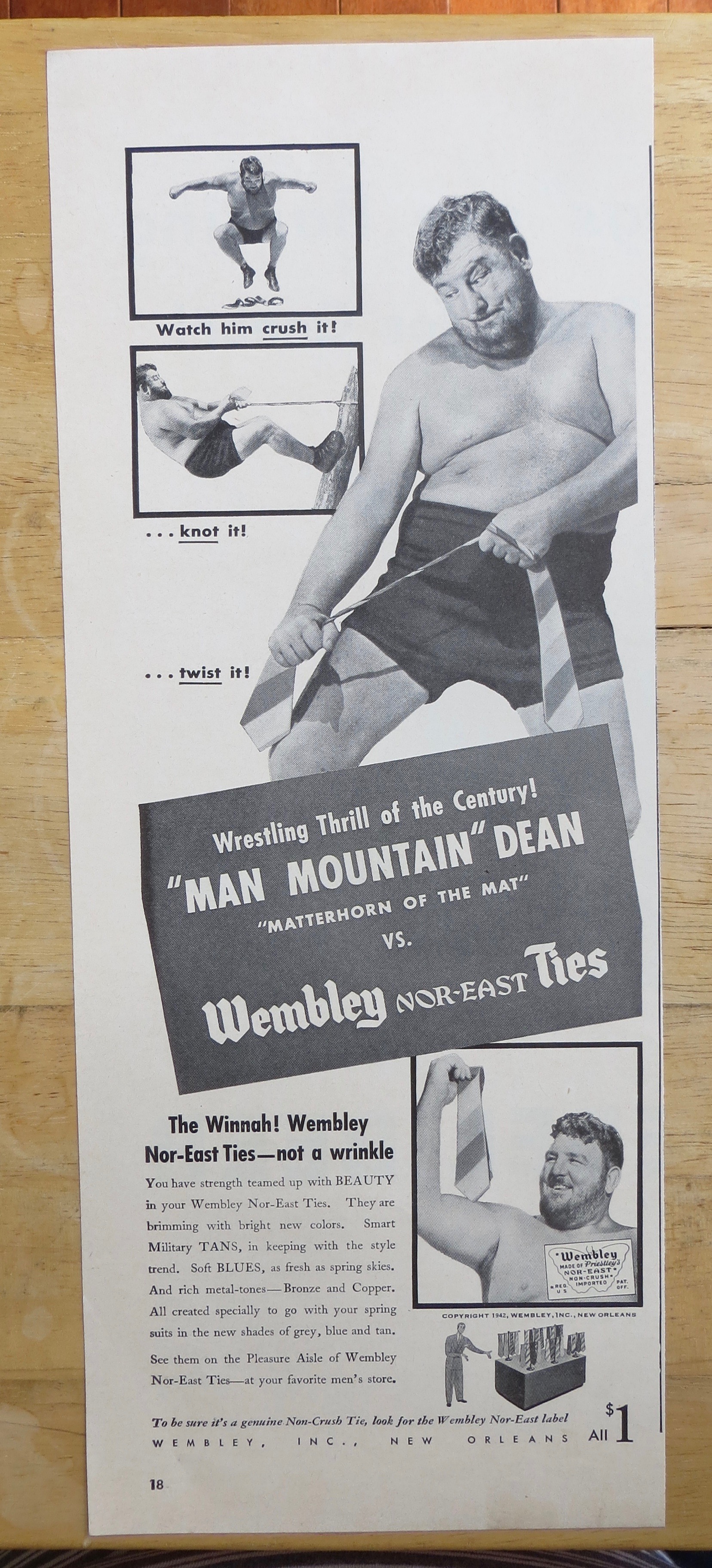 1942 Wembley Ties with Man Mountain Dean