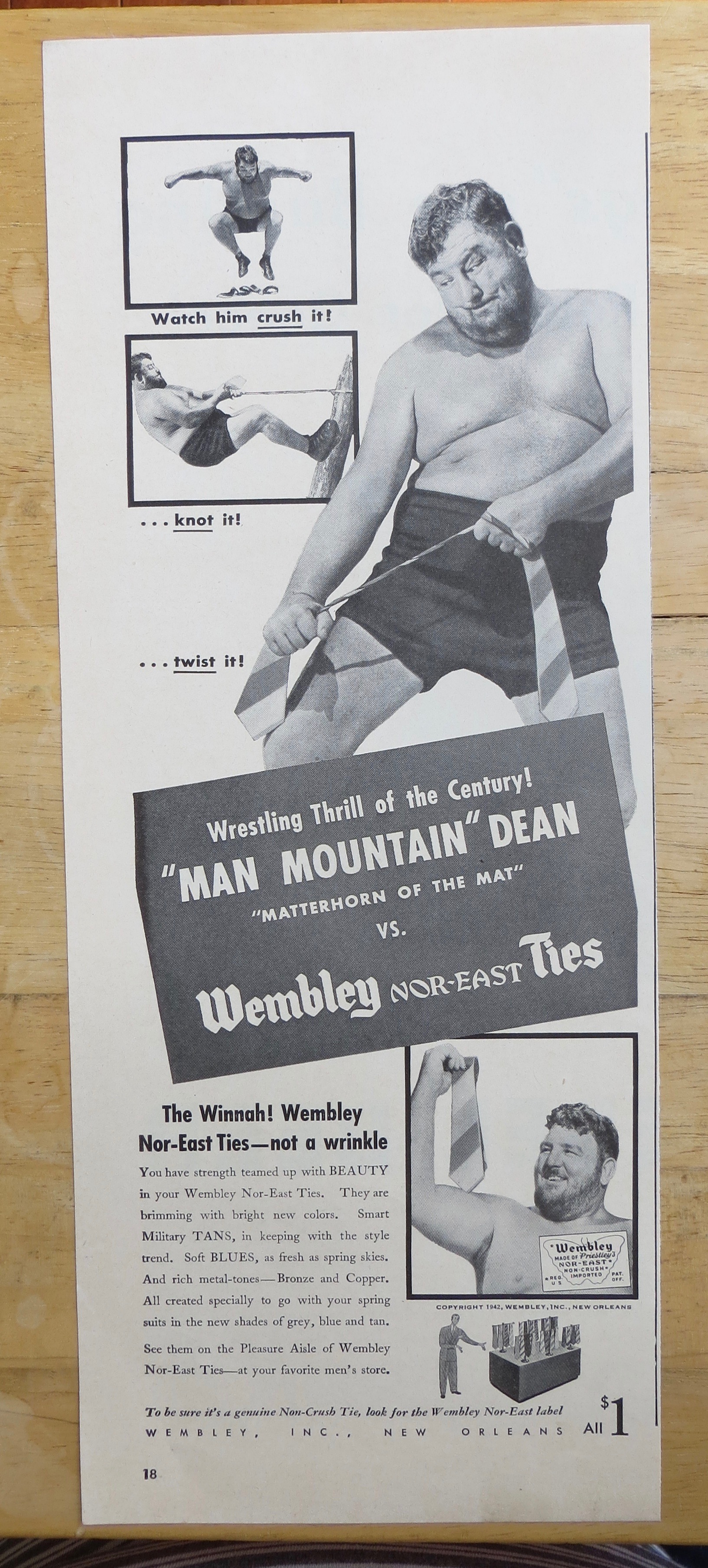 1942 Wembley Ties with Man Mountain Dean