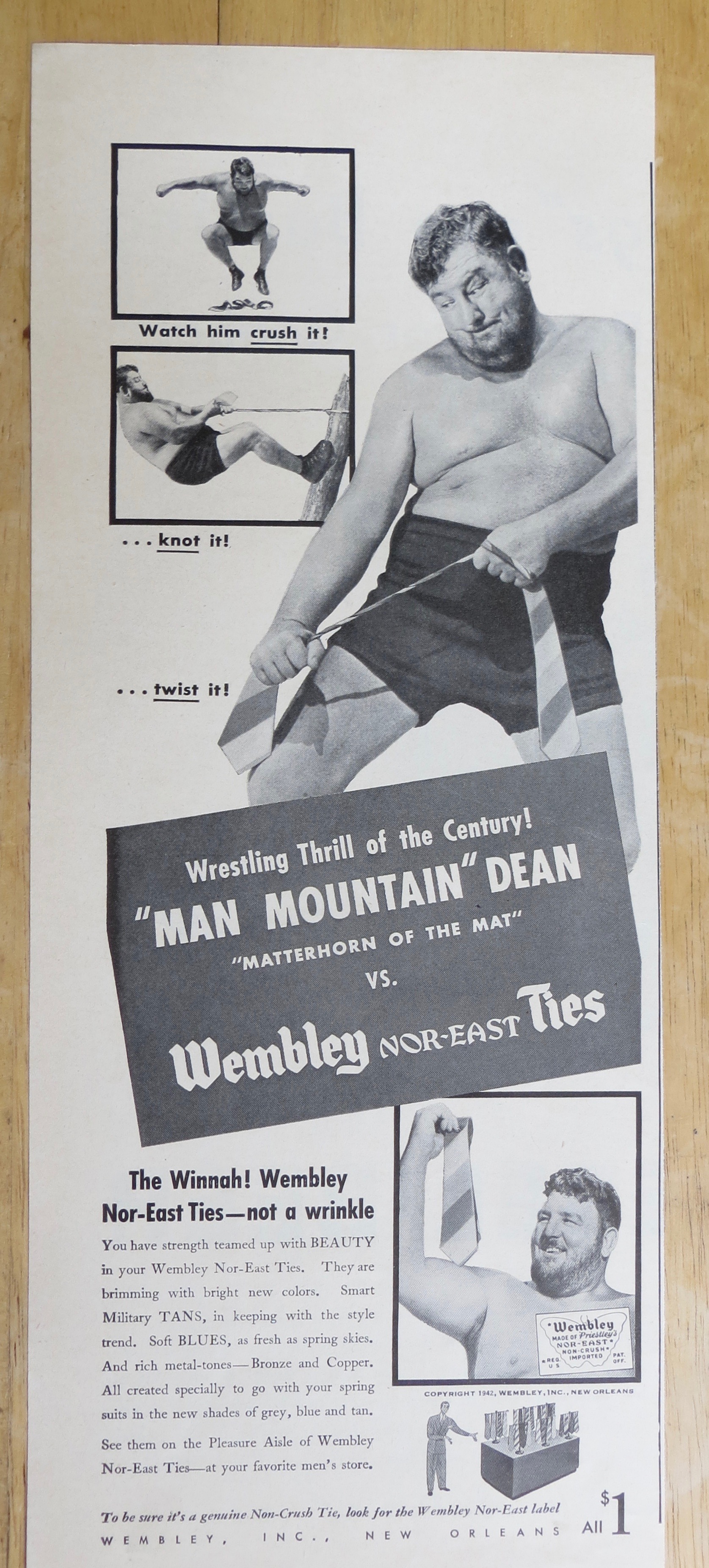 1942 Wembley Ties with Man Mountain Dean
