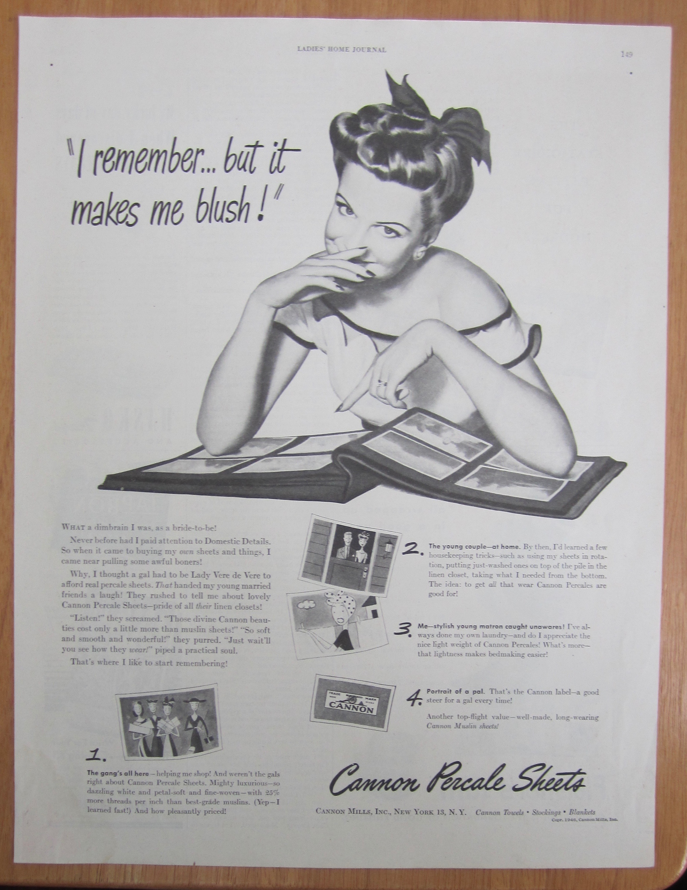 1946 Cannon Percale Sheets with Woman Looking at Album