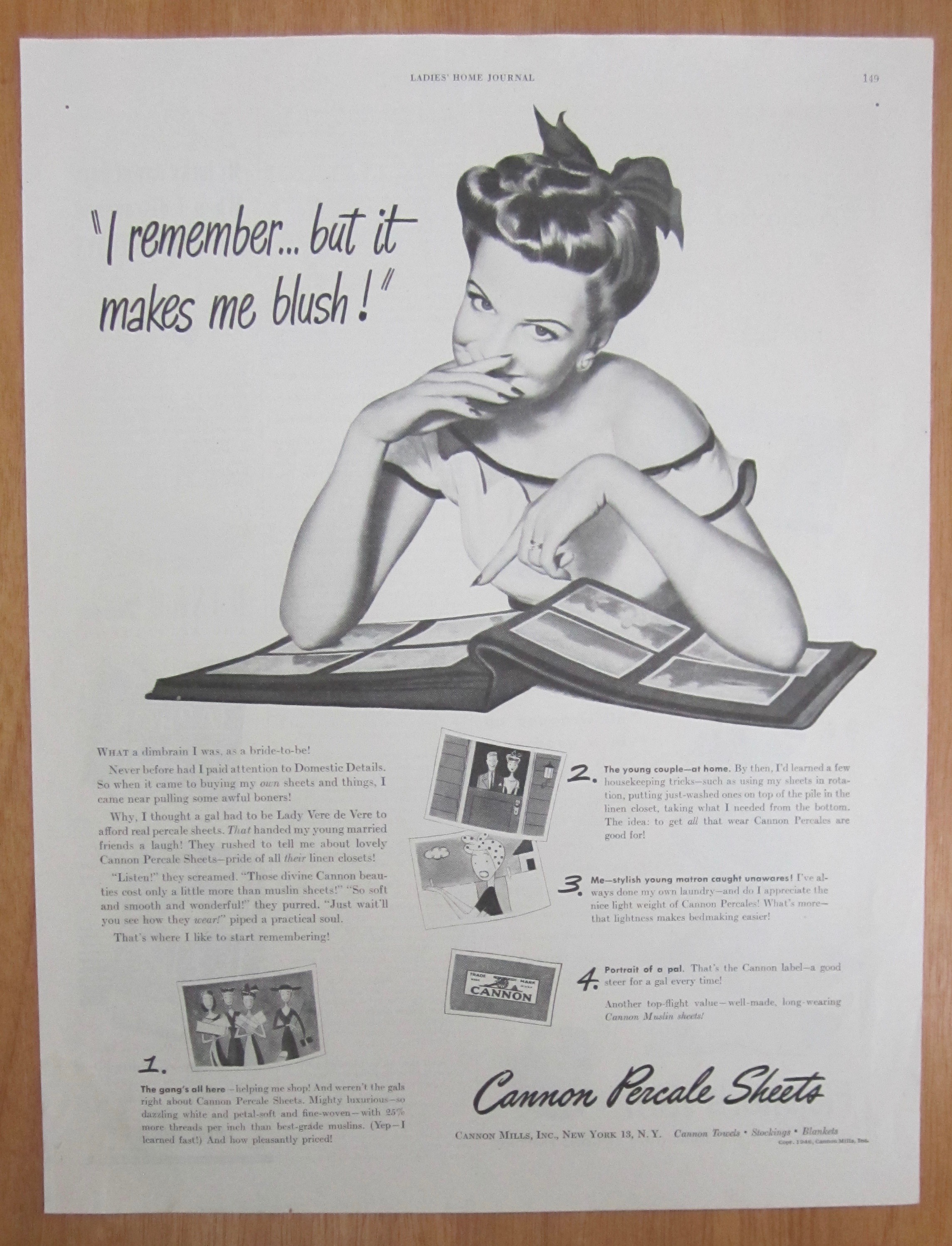1946 Cannon Percale Sheets with Woman Looking at Album