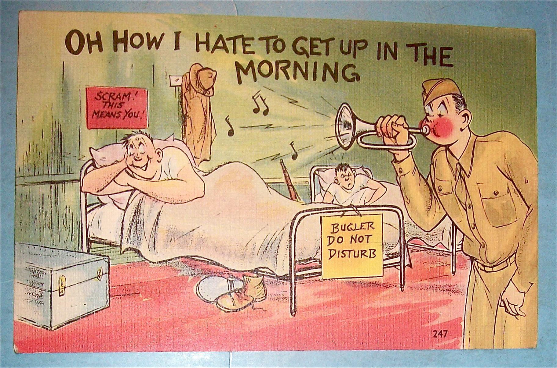 Bugler Blowing Horn To Wake Up Soldiers Postcard
