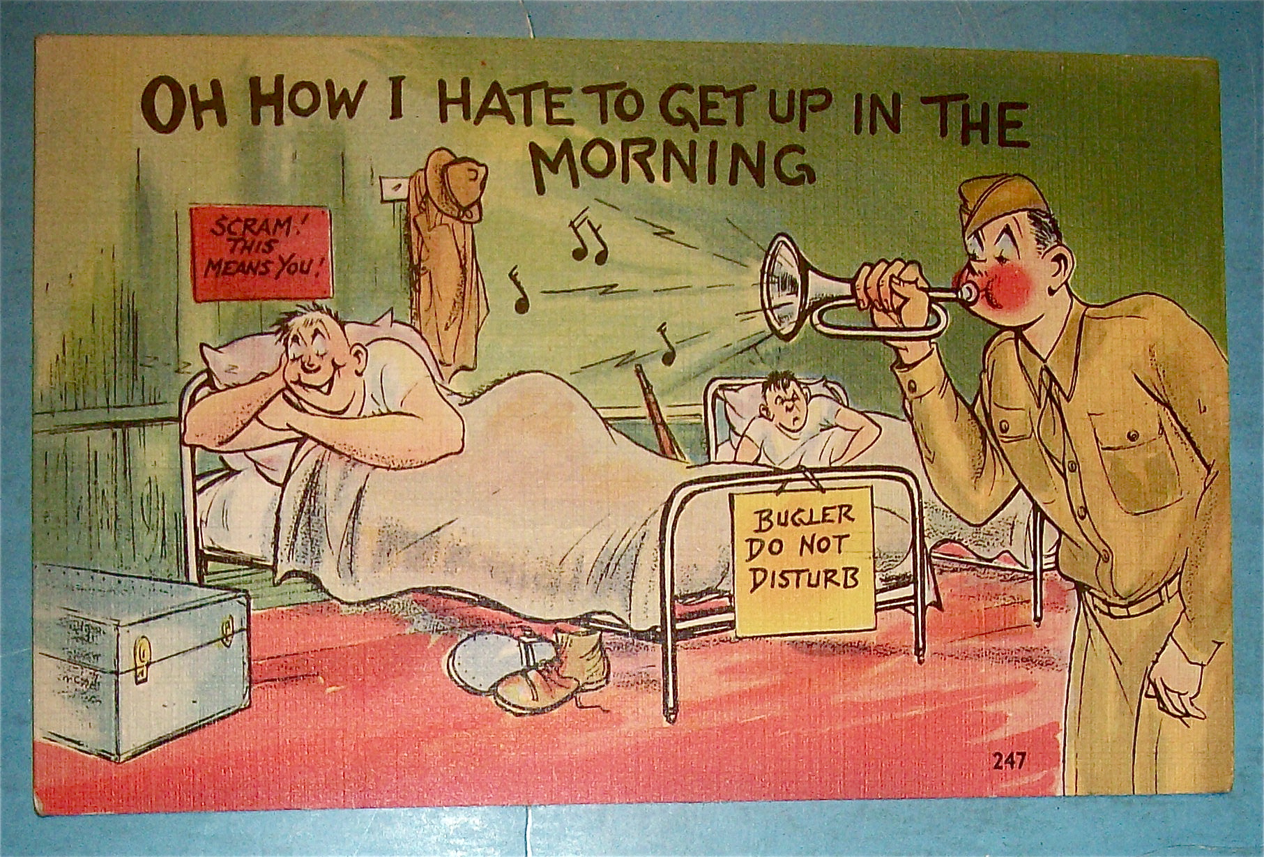 Bugler Blowing Horn To Wake Up Soldiers Postcard