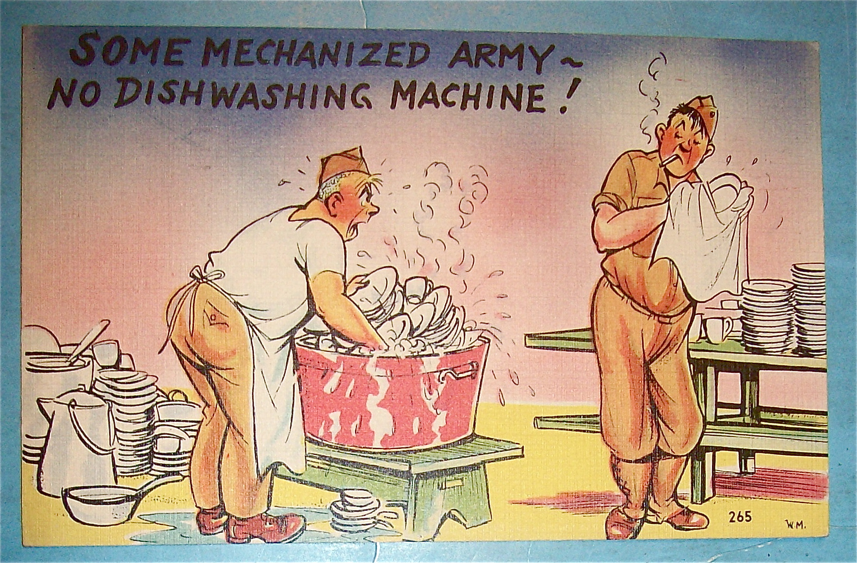 Two Soldiers Washing Dishes Postcard