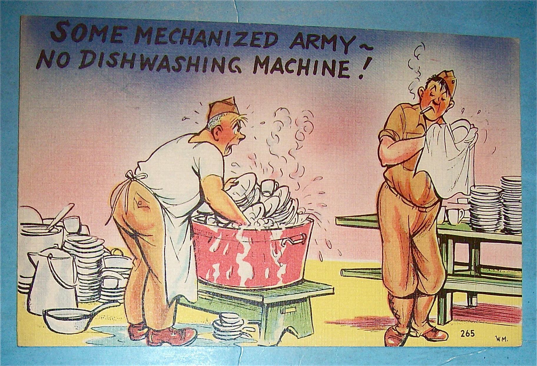 Two Soldiers Washing Dishes Postcard