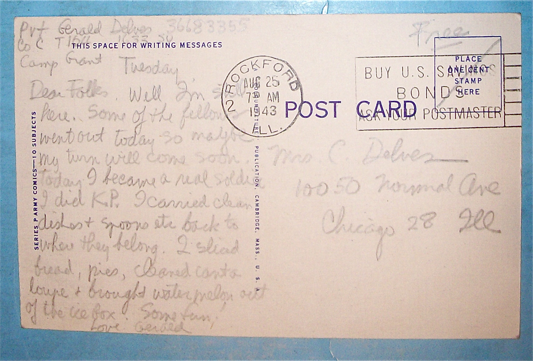 Two Soldiers Washing Dishes Postcard
