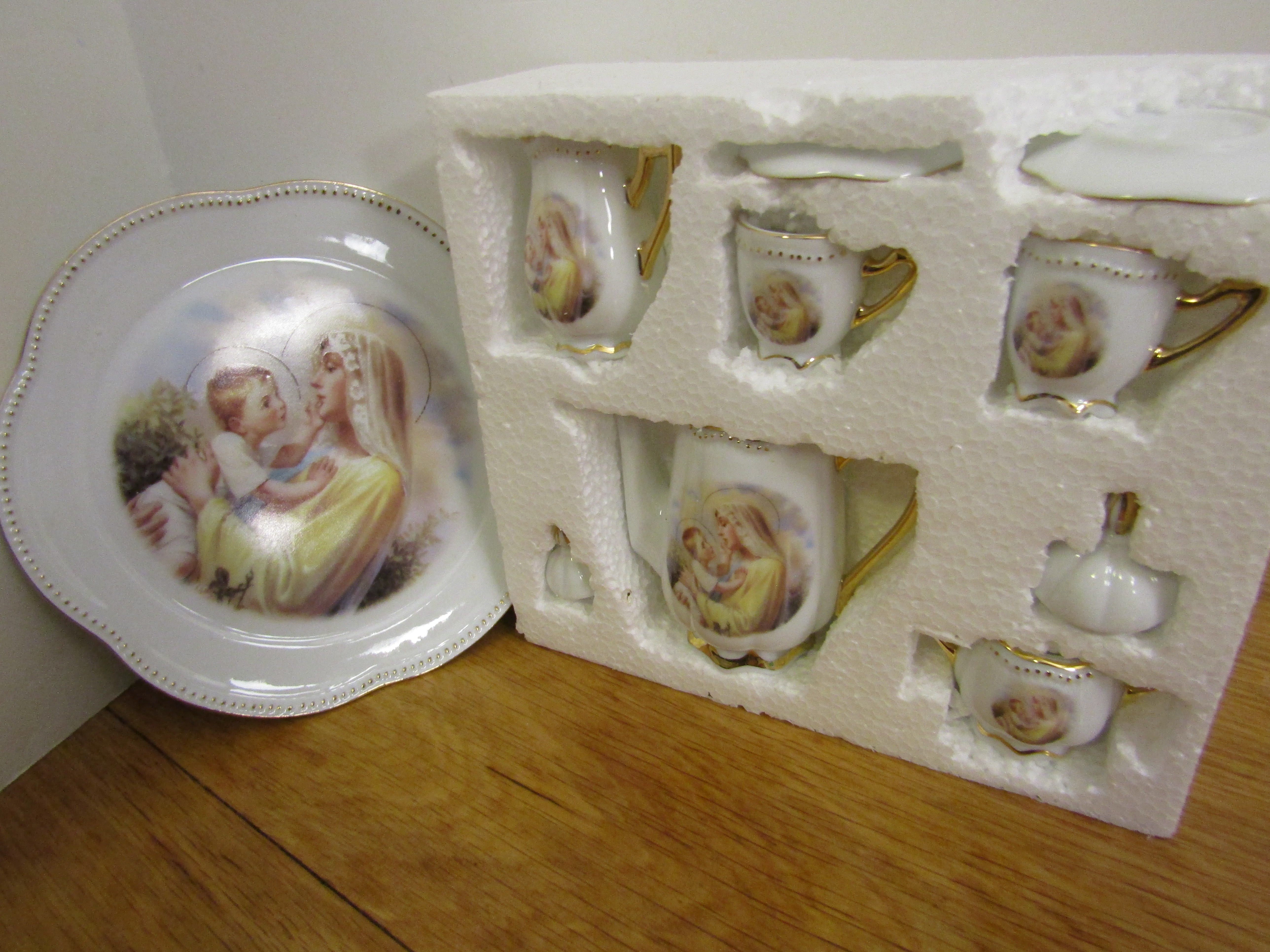 Religious Mary & Child Miniature Tea Set