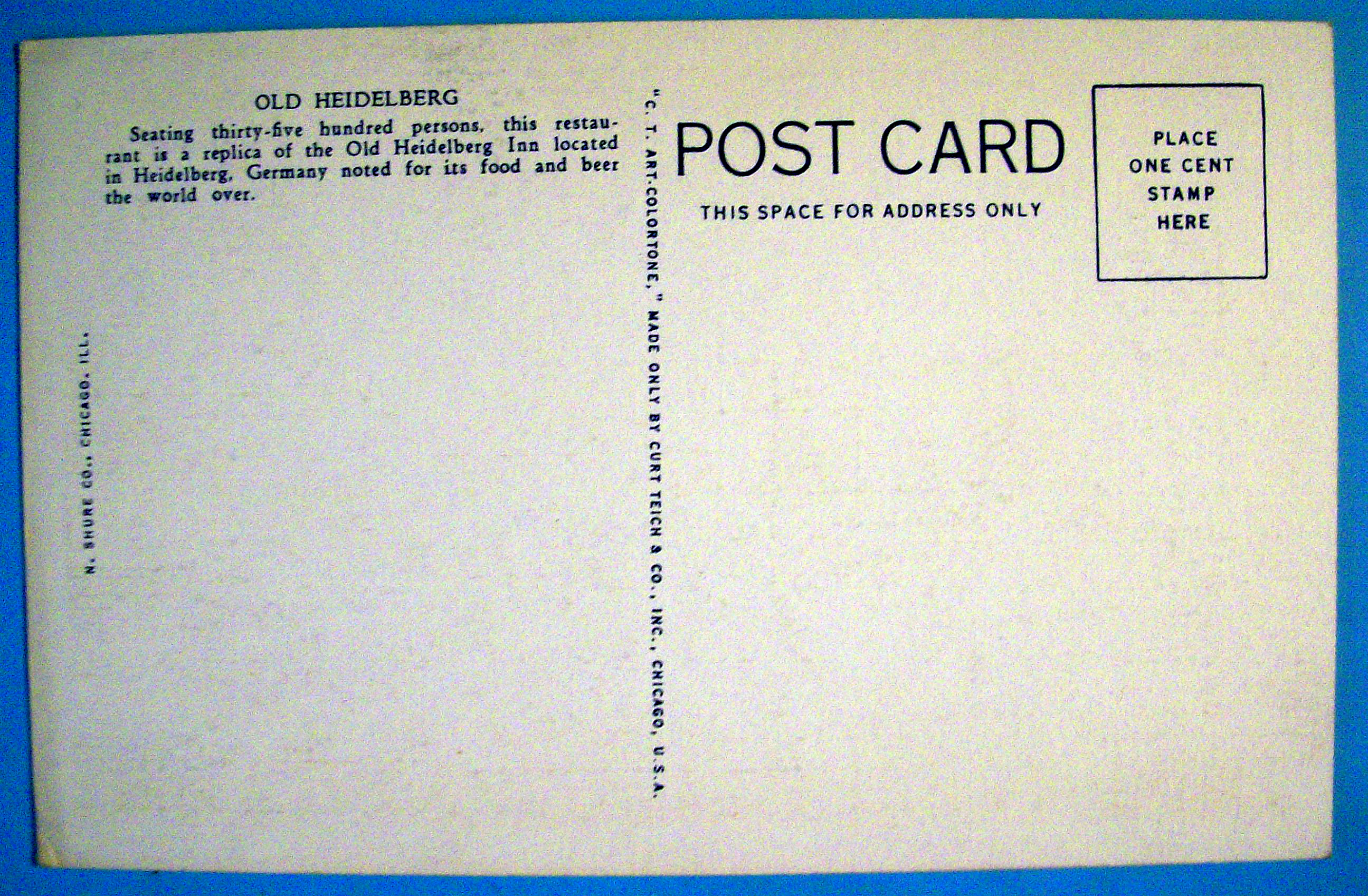 1933 Century of Progress, Old Heidelberg Postcard