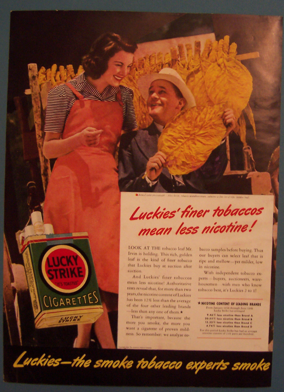 1940 Lucky Strike Cigarette with Man Looking At Tobacco